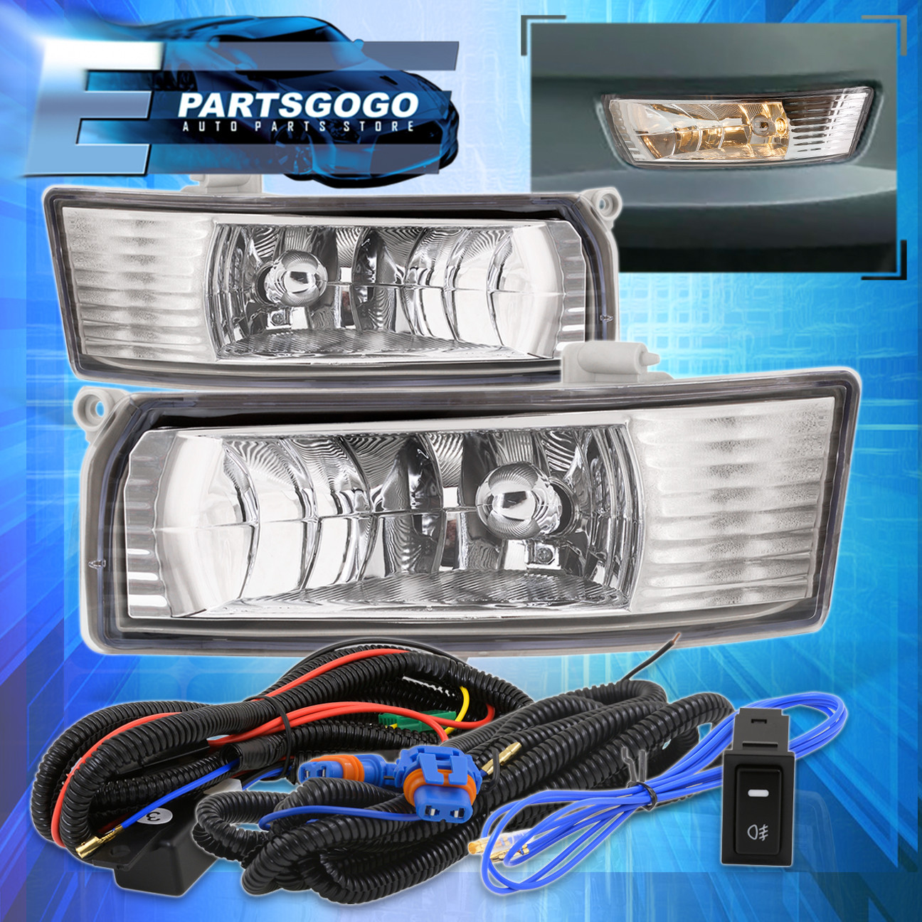 Chrome Clear Bumper Driving Fog Light Lamp Switch Wires For 05-06 Toyota Camry
