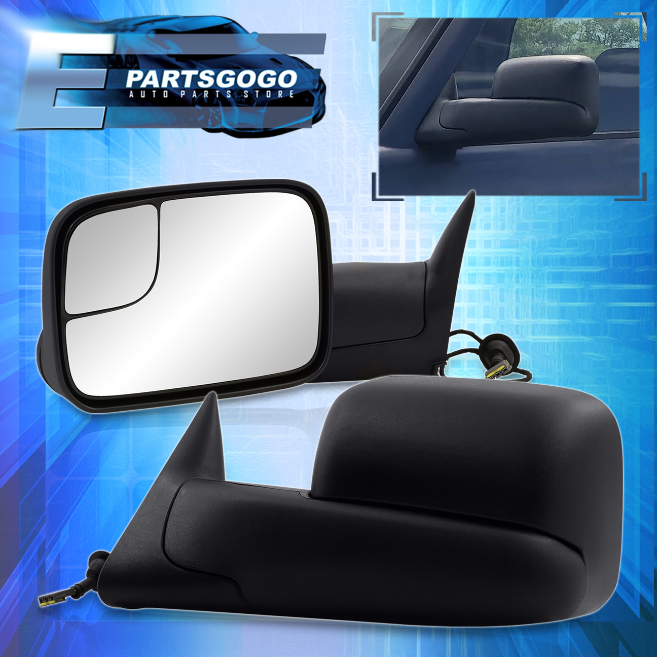 94-97 Dodge Ram 1500 2500 3500 Pickup Power Flip Up Trailer Side Towing Mirrors
