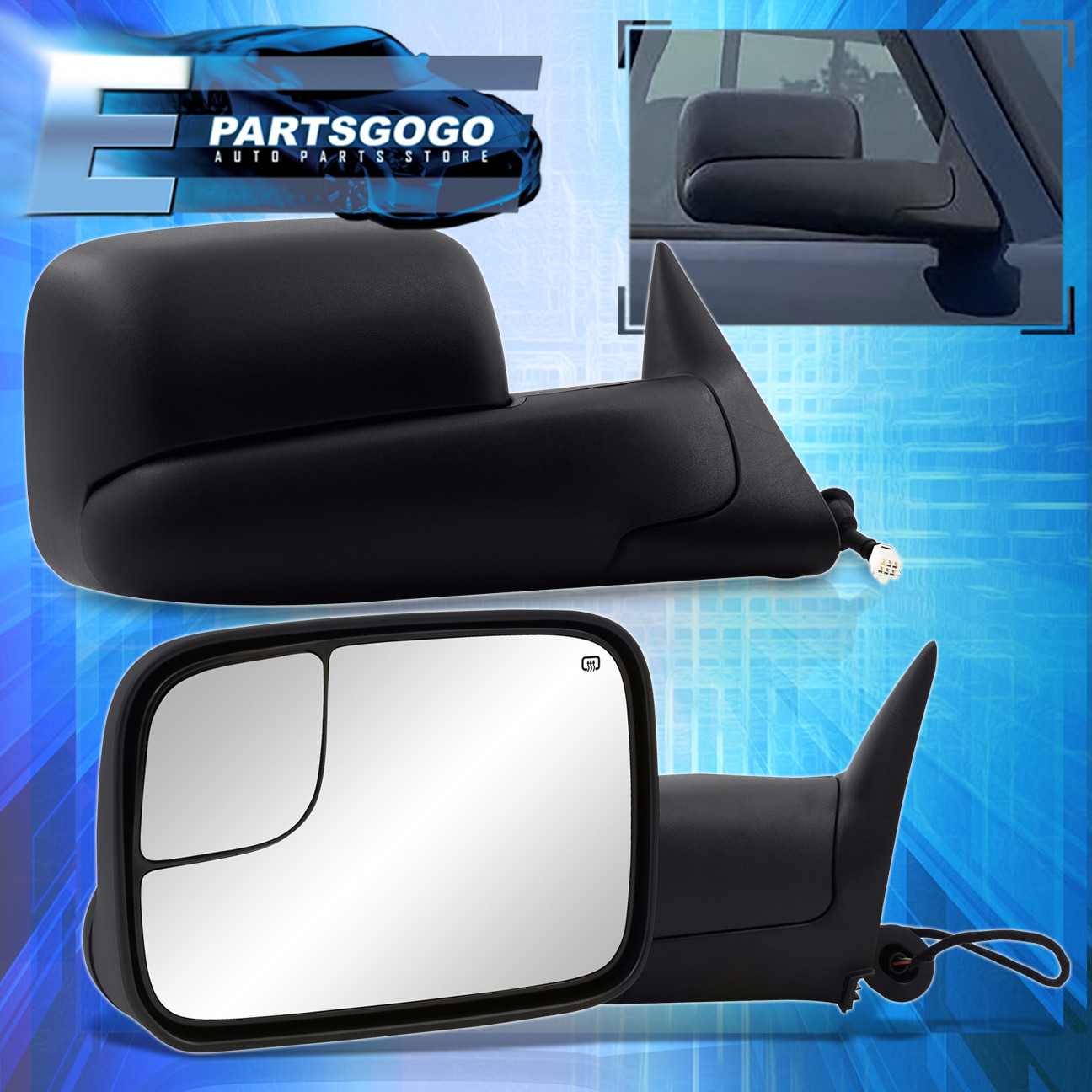 LH/&RH For 98-01 Dodge RAM 1500//98-02 2500 3500 FlipUp Power+Heated Tow Mirrors