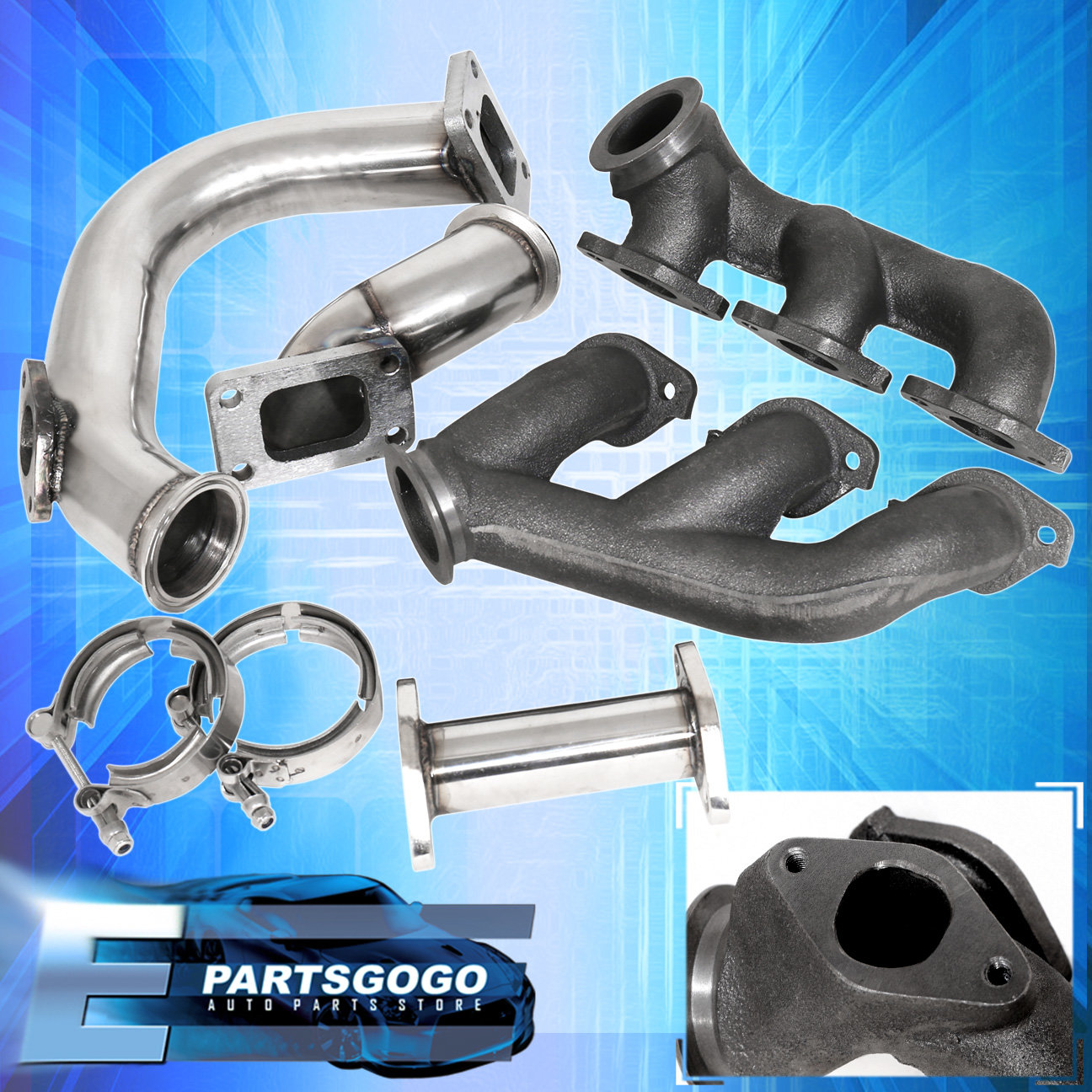94 97 Mustang V6 3 8l Turbo Kit Blue Set Intercooler Downpipe Piping