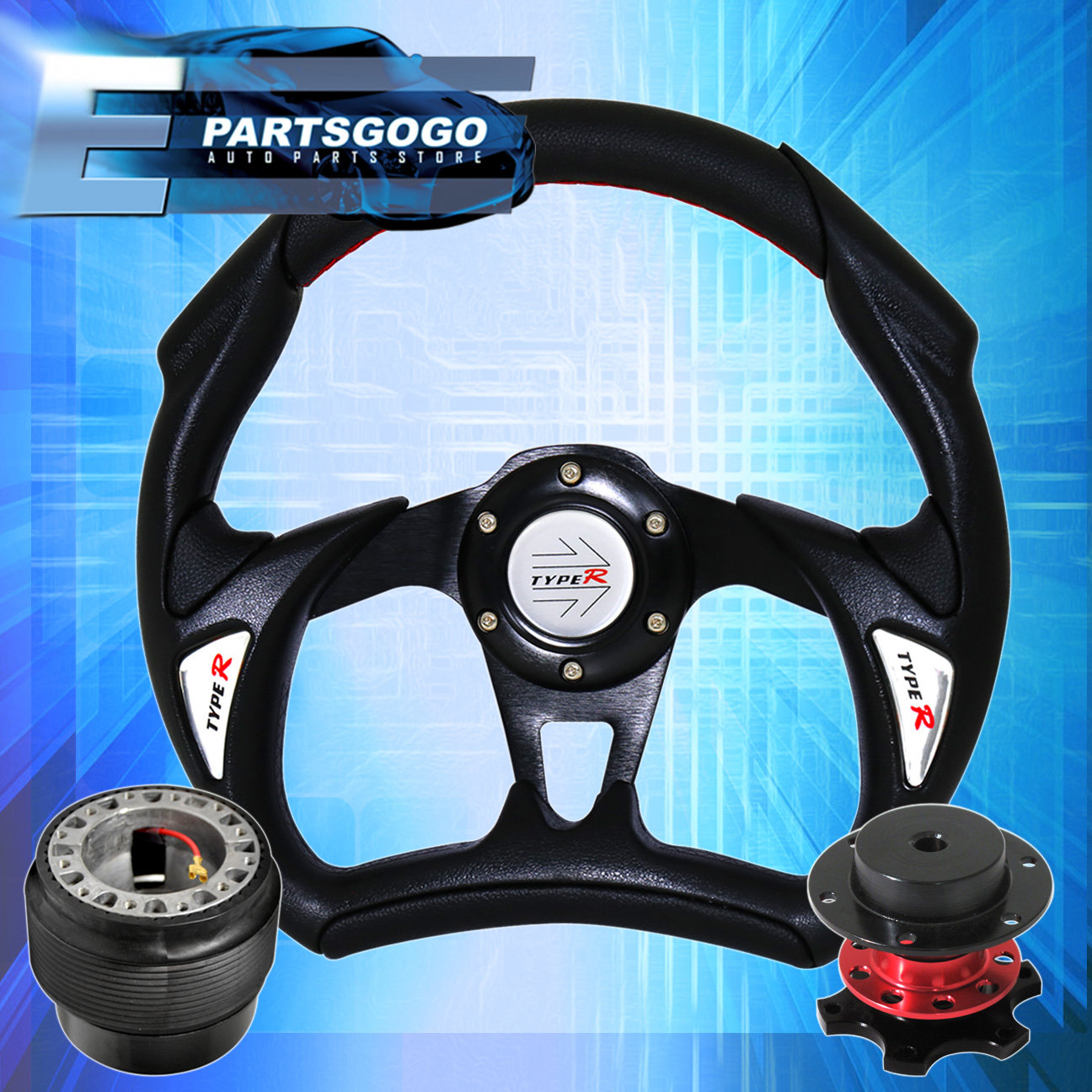 320mm TypeR Black Battle Style Steering Wheel Red Quick Release For 96