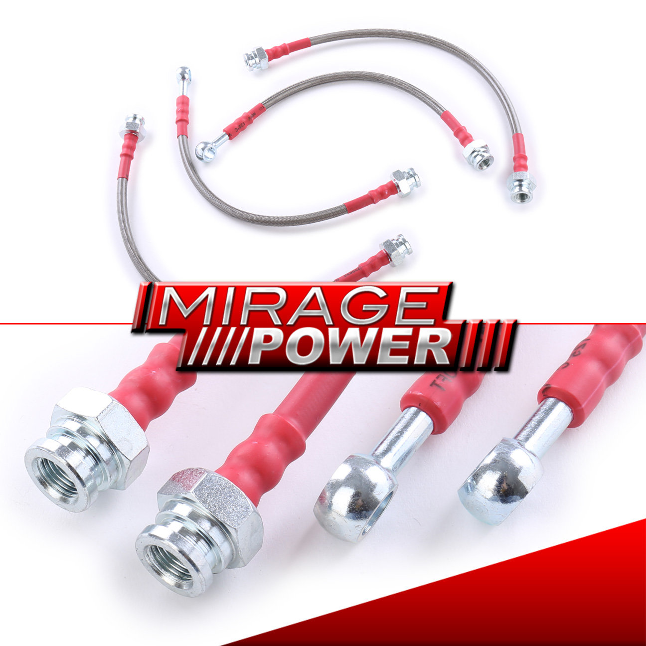 Stainless Steel Braided Hose Racing Oil Brake Line Red Cap For 9598