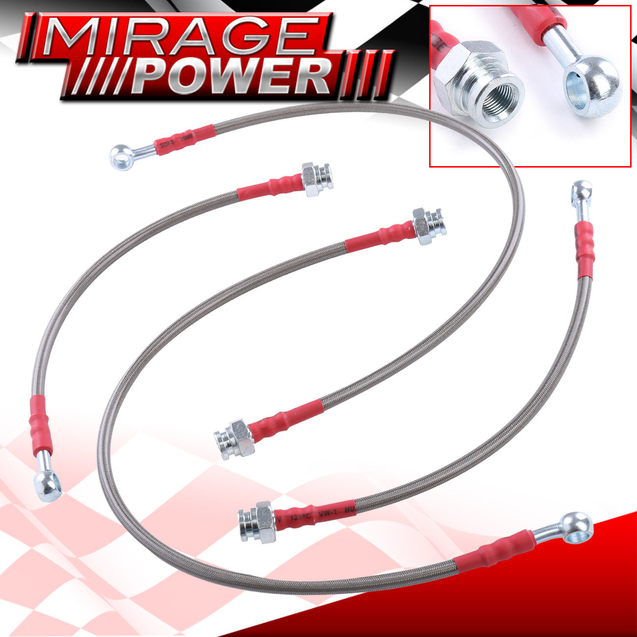 Stainless Steel Braided Hose Racing Oil Brake Line Red Cap For 8994