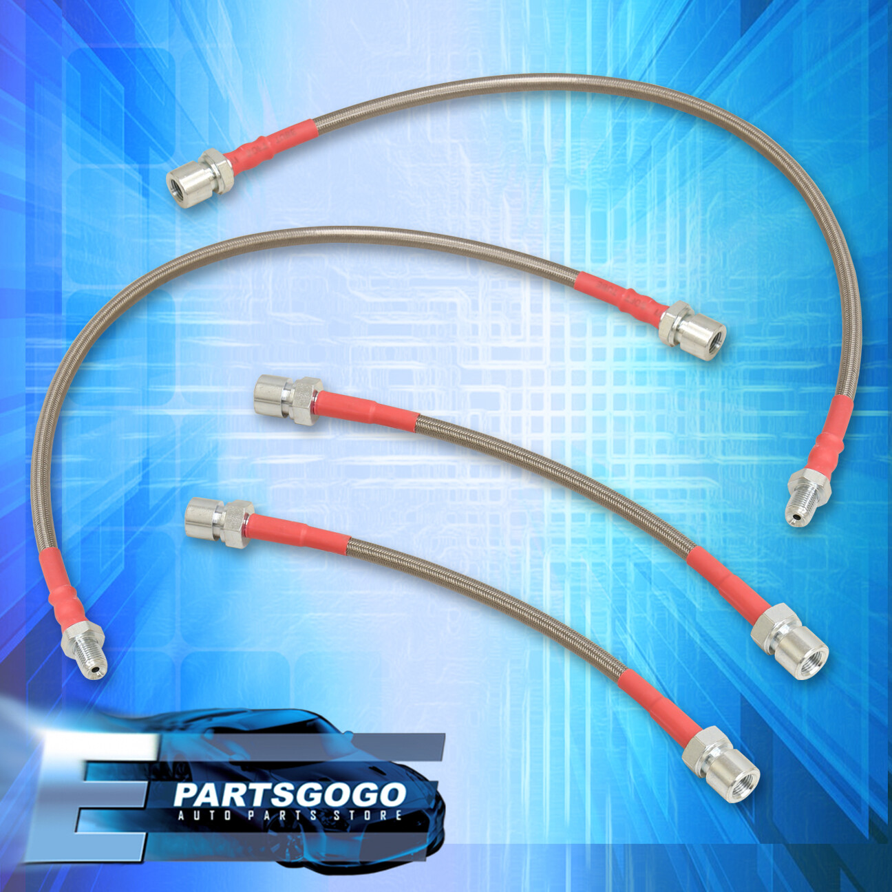 For 03-12 Honda Accord Stainless Steel Braided Oil Brake Line Hose Red Cap