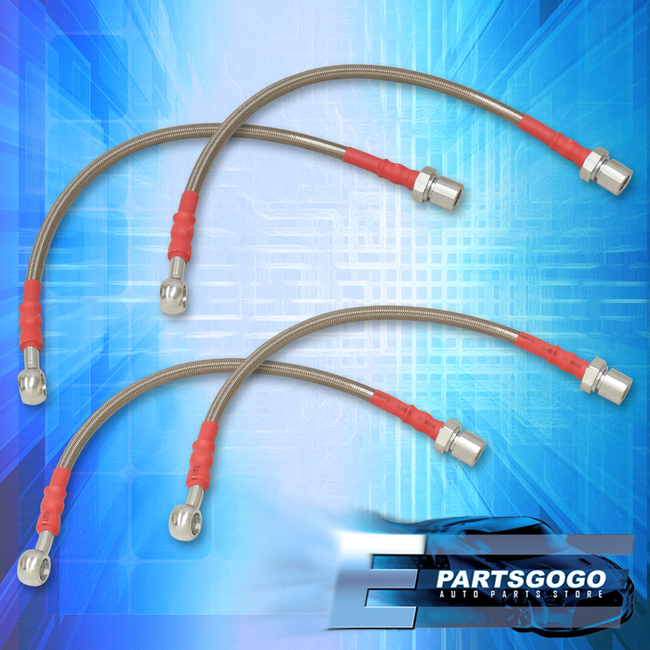 01-05 Honda Civic Front Rear Red Stainless Steel Hose Oil Brake Line Cable Black