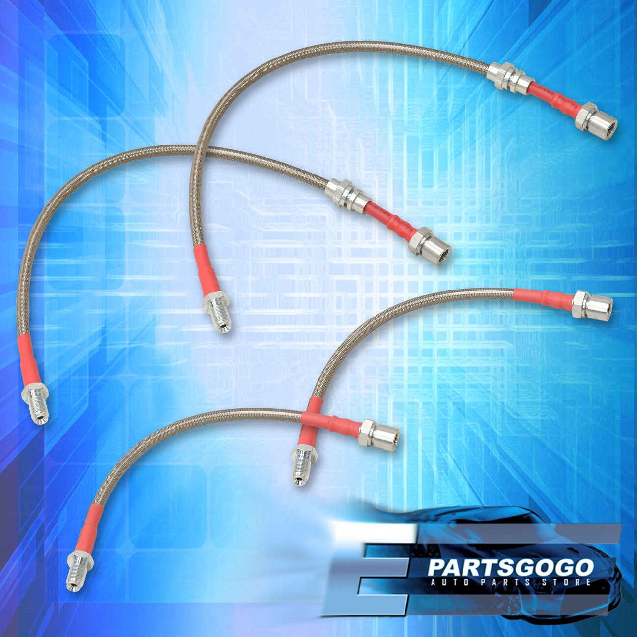 For Toyota Corolla Front Rear Stainless Steel Braided Oil Brake Line Cable Hose Red End Cap Upgrade Replacement