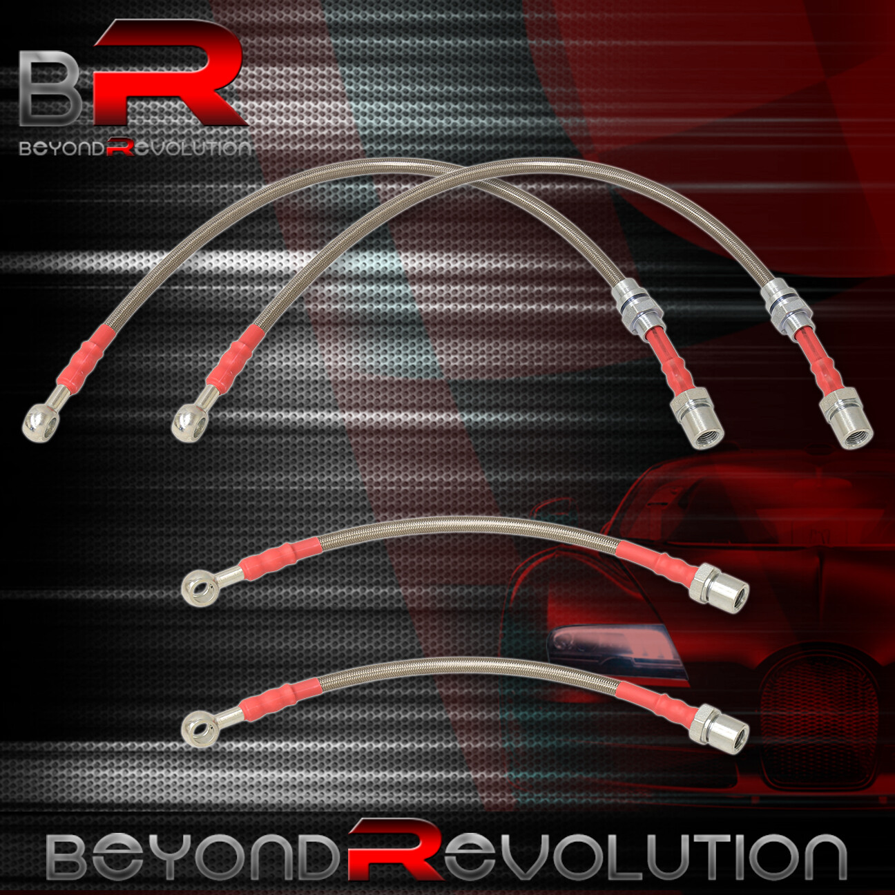 For 1988-1992 Corolla Red Cable Stainless Steel Braided Oil Brake Hose Black