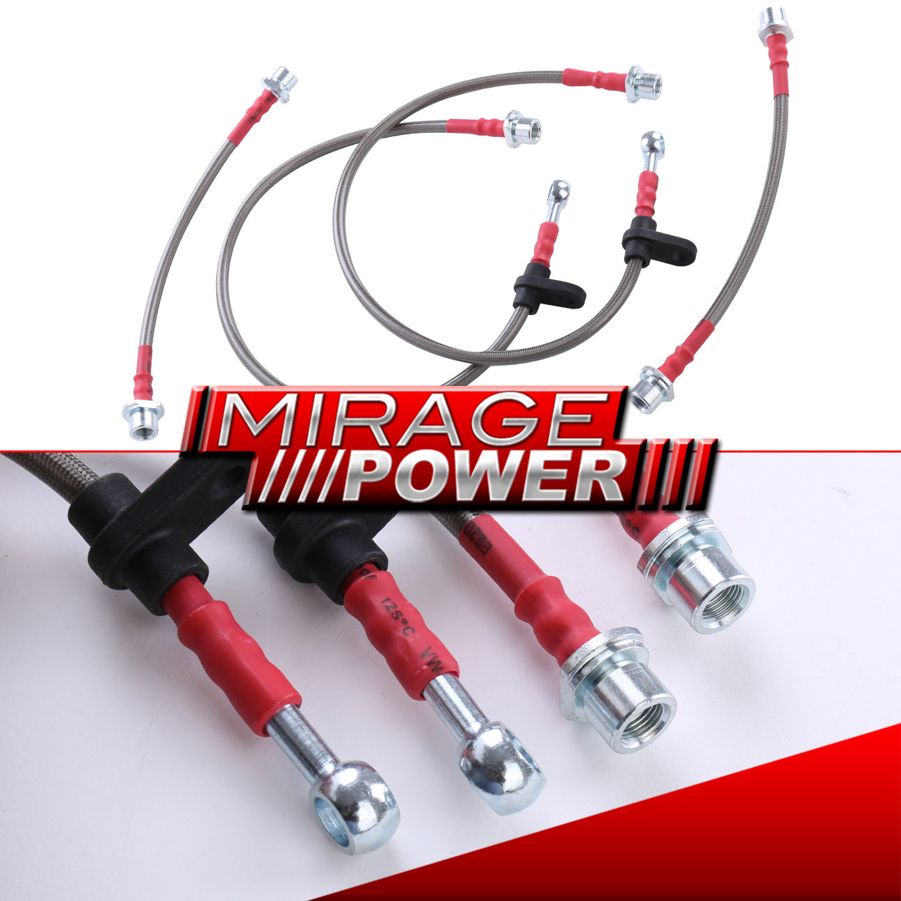 Stainless Steel Braided Hose Racing Oil Brake Line Red Cap For 0308