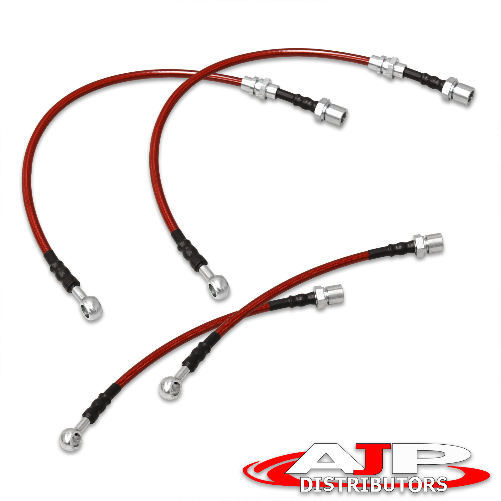 For Toyota Corolla AE98 Front Rear Red Stainless Steel Braided Oil Brake Line Cable Hose Black End Cap