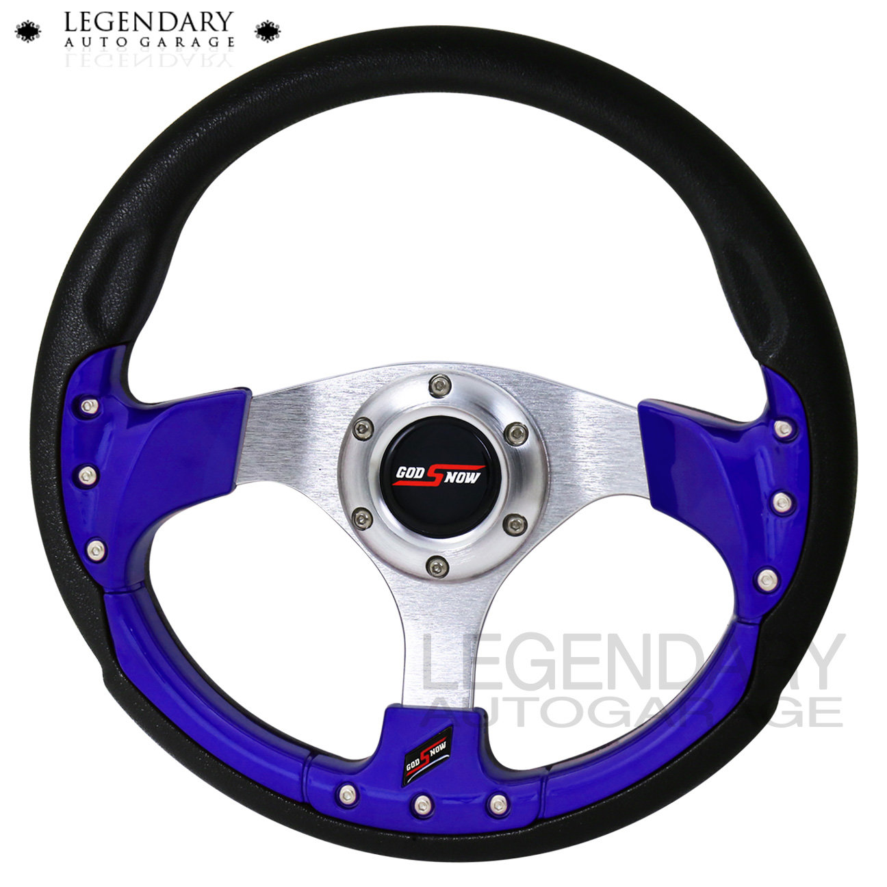 Universal 9 Bolt Design 320MM Silver Center Blue Fusion Style Godsnow Steering Wheel