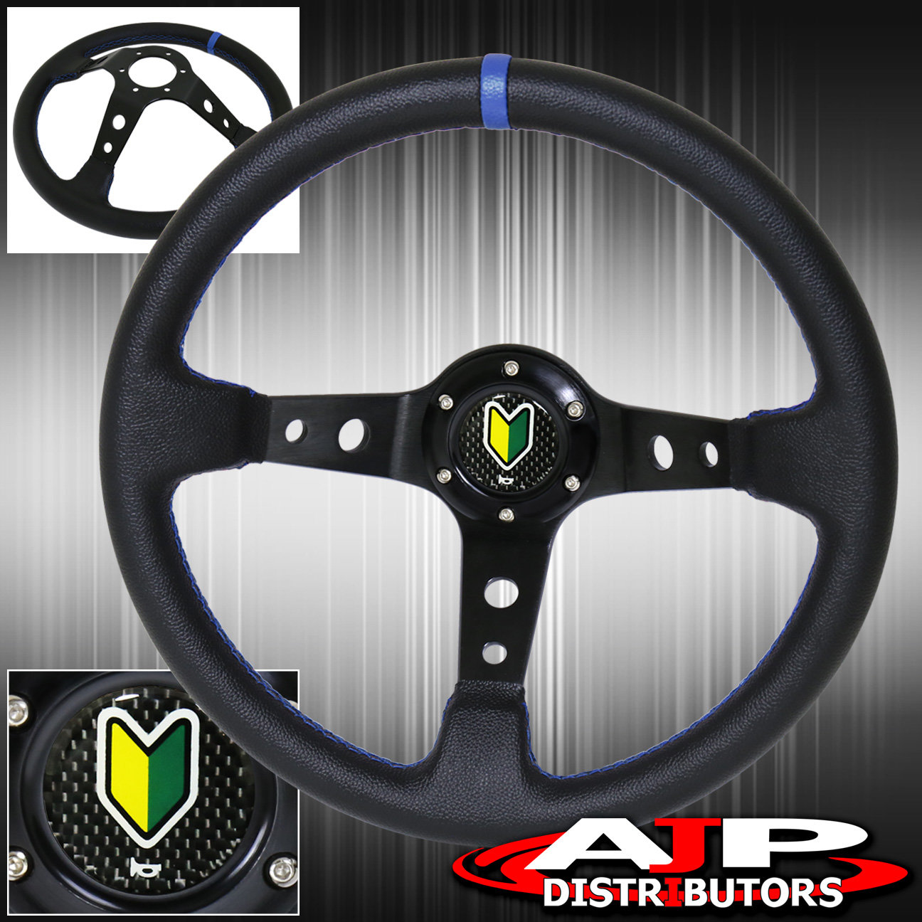 Universal 6 Bolt Hole 320MM 3 Spokes PVC Leather Black Nos Button Steering Wheel Jdm Godsnow Button