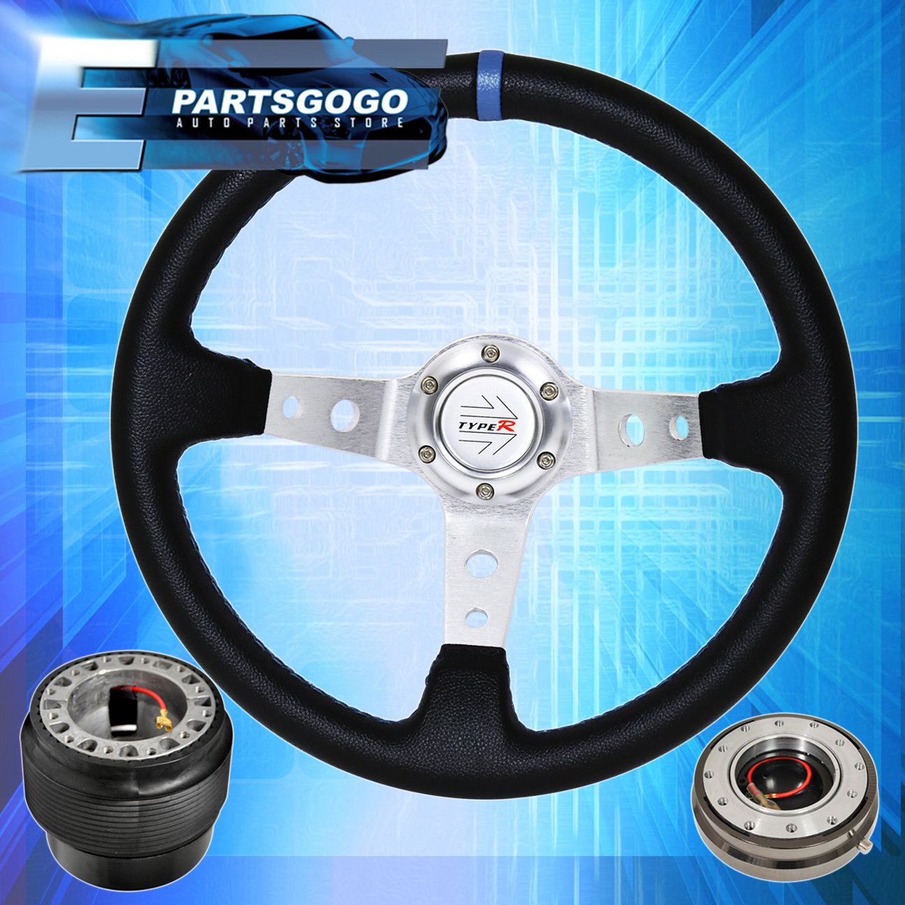 SILVER DEEP DISH STEERING WHEEL QUICK RELEASE HUB KIT FOR HYUNDAI ACCENT GENESIS