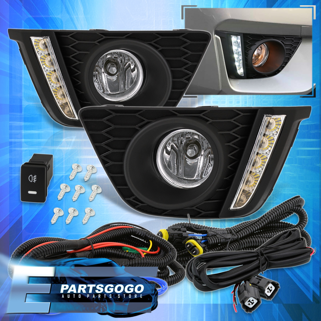 For 15-17 Honda Fit JDM Chrome Housing Clear LED DRL Fog Light + Wiring