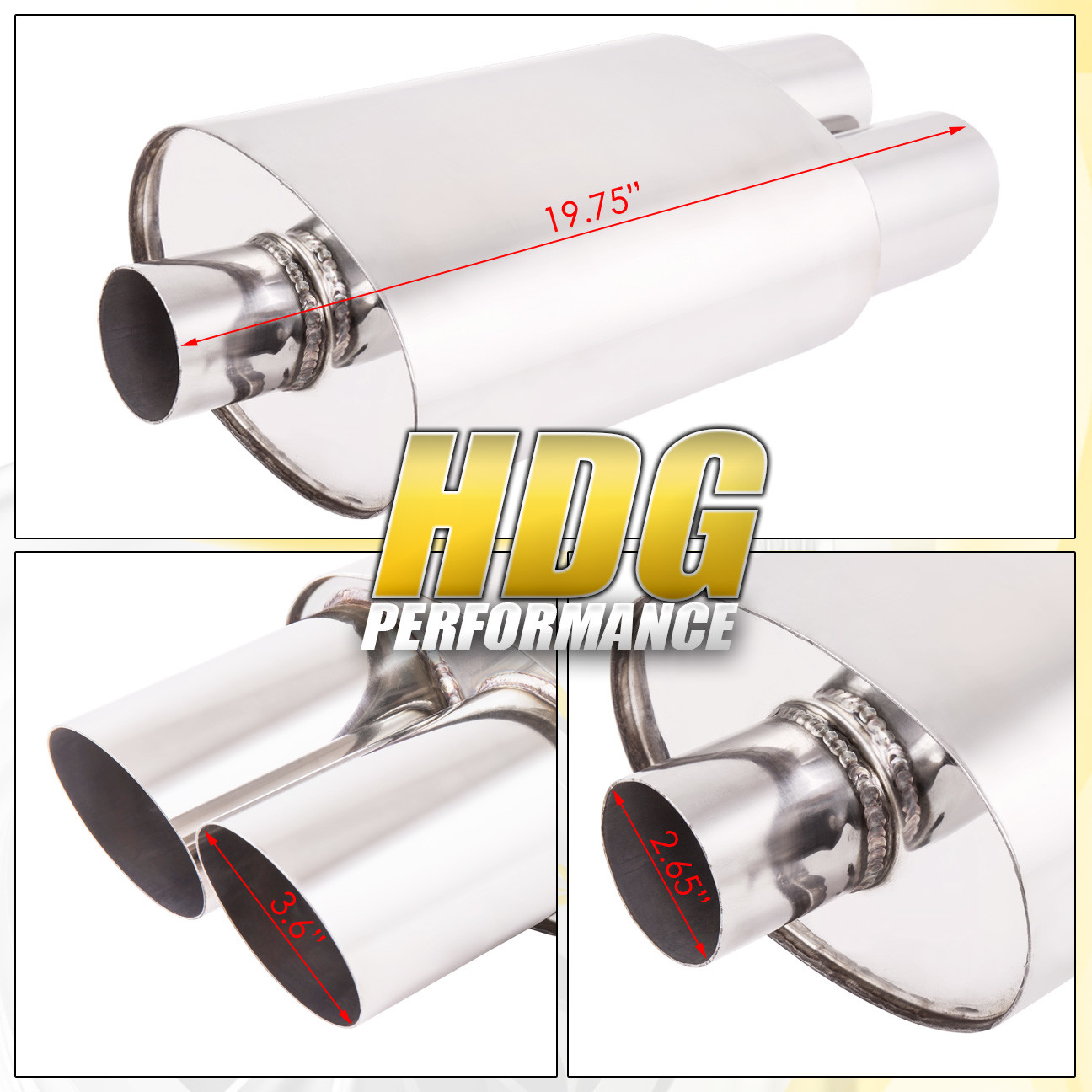 UNIVERSAL JDM WELD ON 2.5/" INLET DUAL SQUARE TIP MUFFLER EXHAUST//CHROME CANISTER