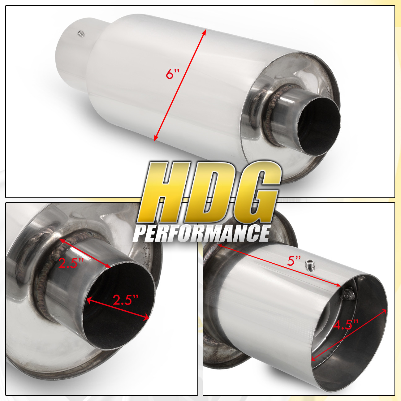 Universal 4/" Flat Tip Fireball Racing Track 2.5/" Inlet Exhaust Muffler Silencer