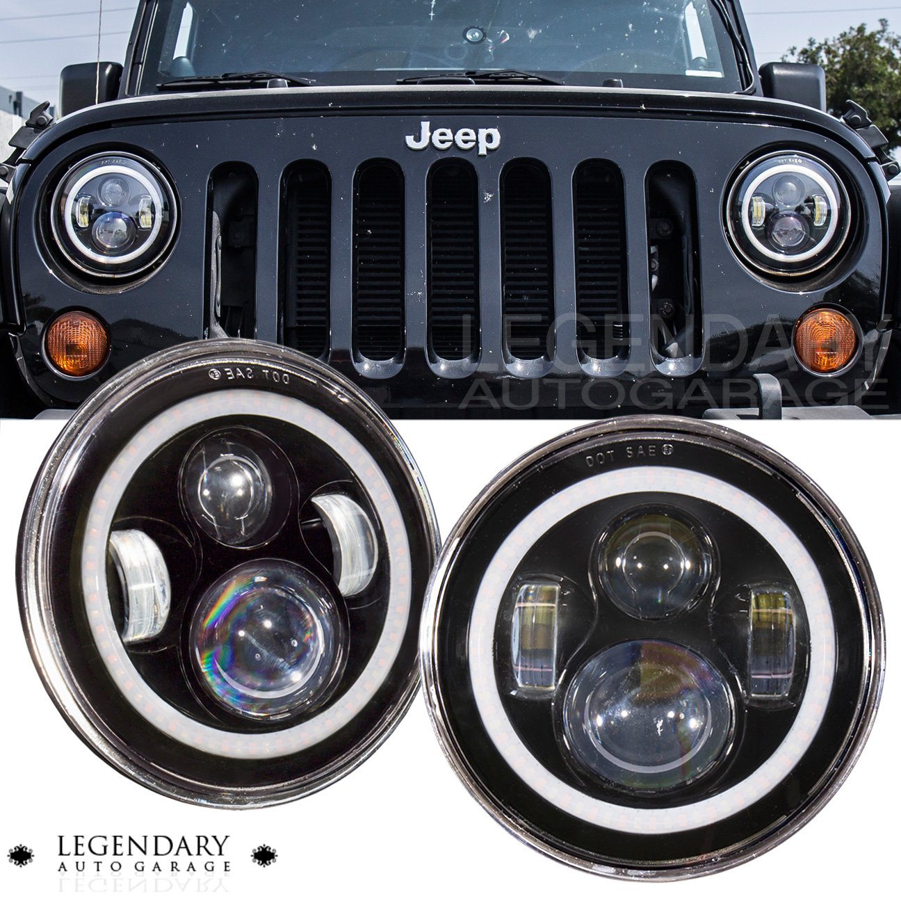 7/" 75W Led Dual Black Headlights Hi//Lo Beam For Jeep Wrangler TJ LJ JK CJ 97-17