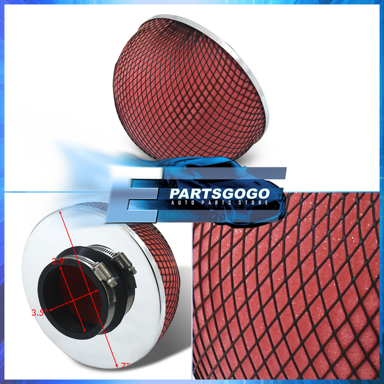 Universal 3" Mushroom Air Filter Intake Red Microfoam High Flow Racing