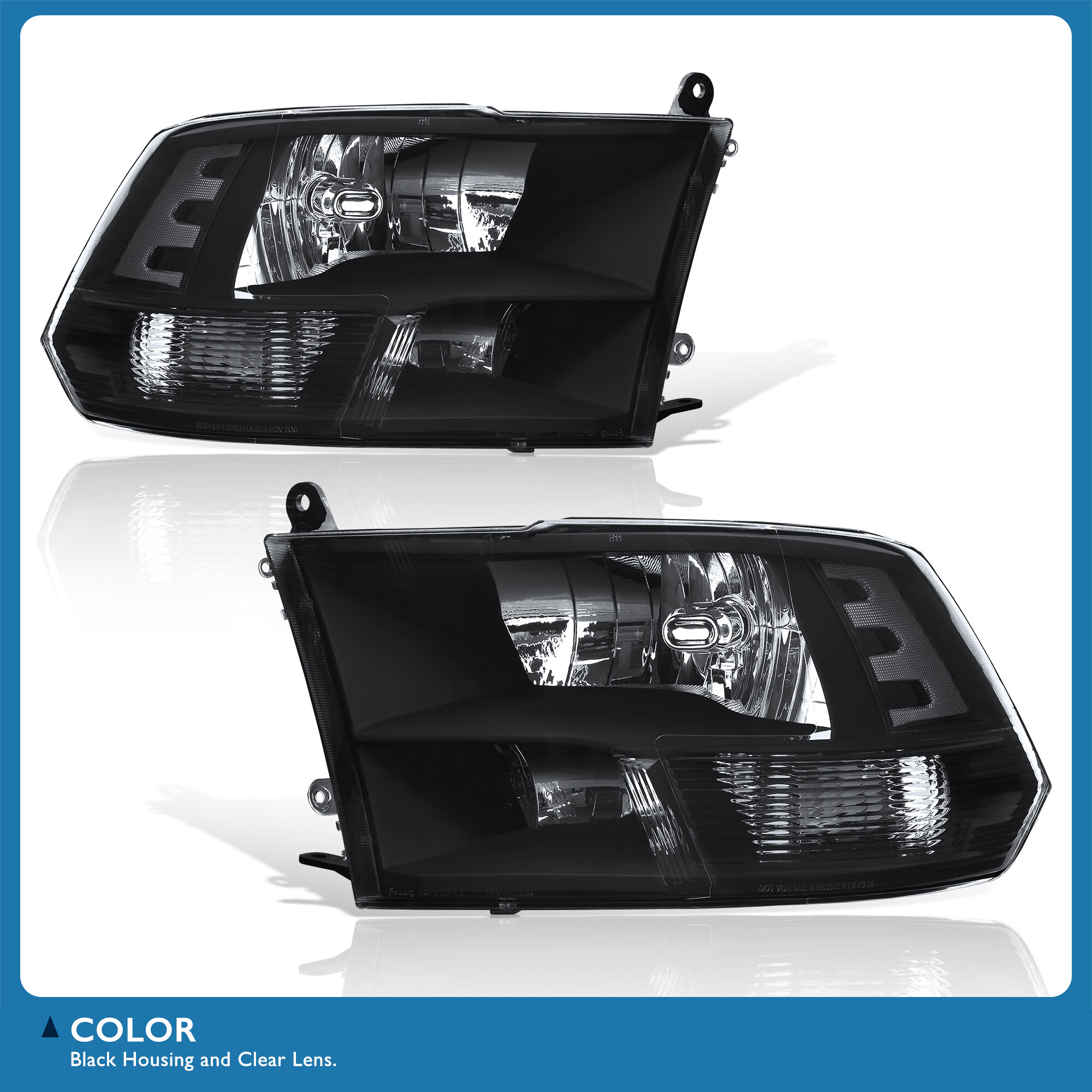 For 1018 Ram 1500 2500 3500 Replacement Quad Headlights Lamps Pair