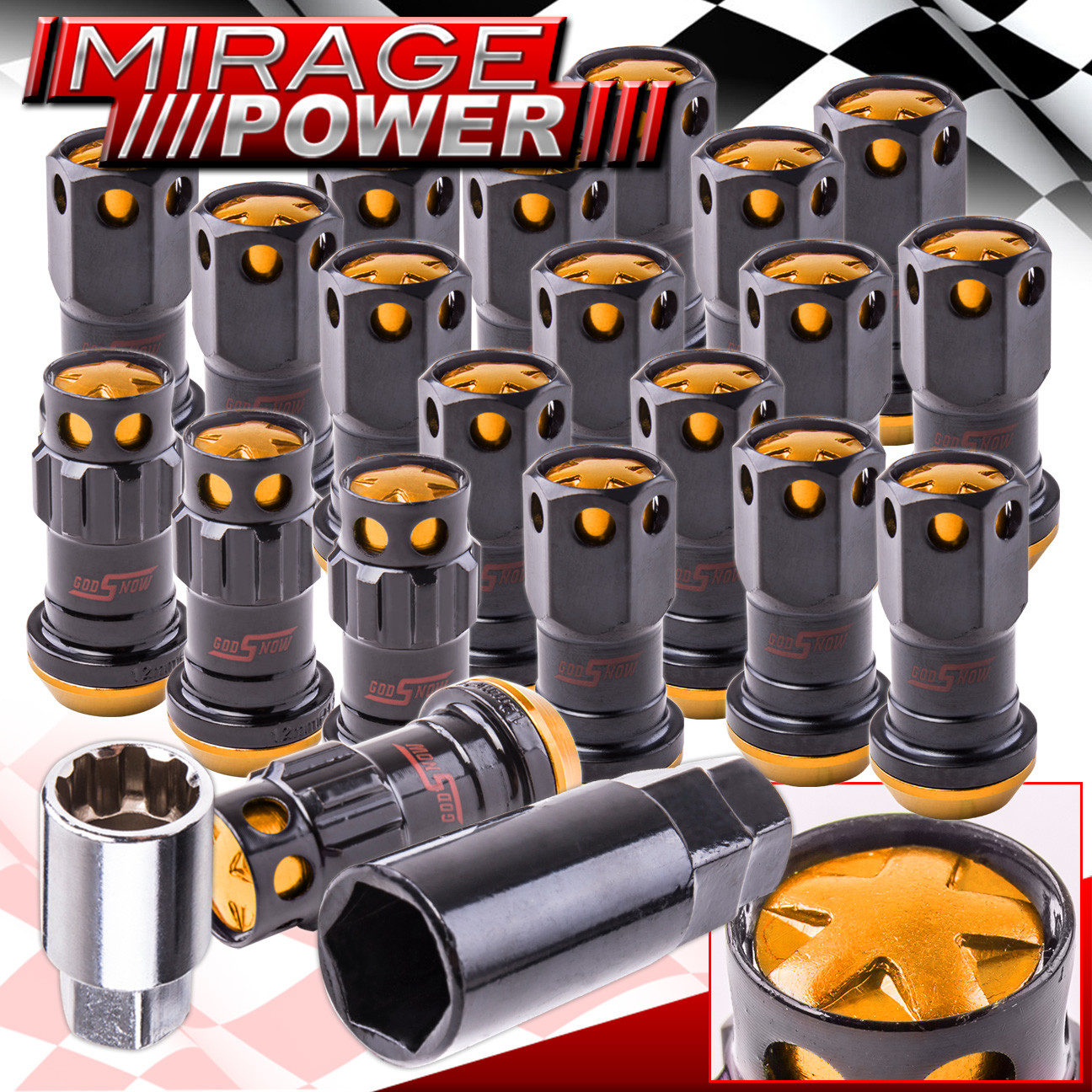 Jdm Racing Lug Nuts M12 X1.5mm Thread Pitch Locking Key Black / Gold