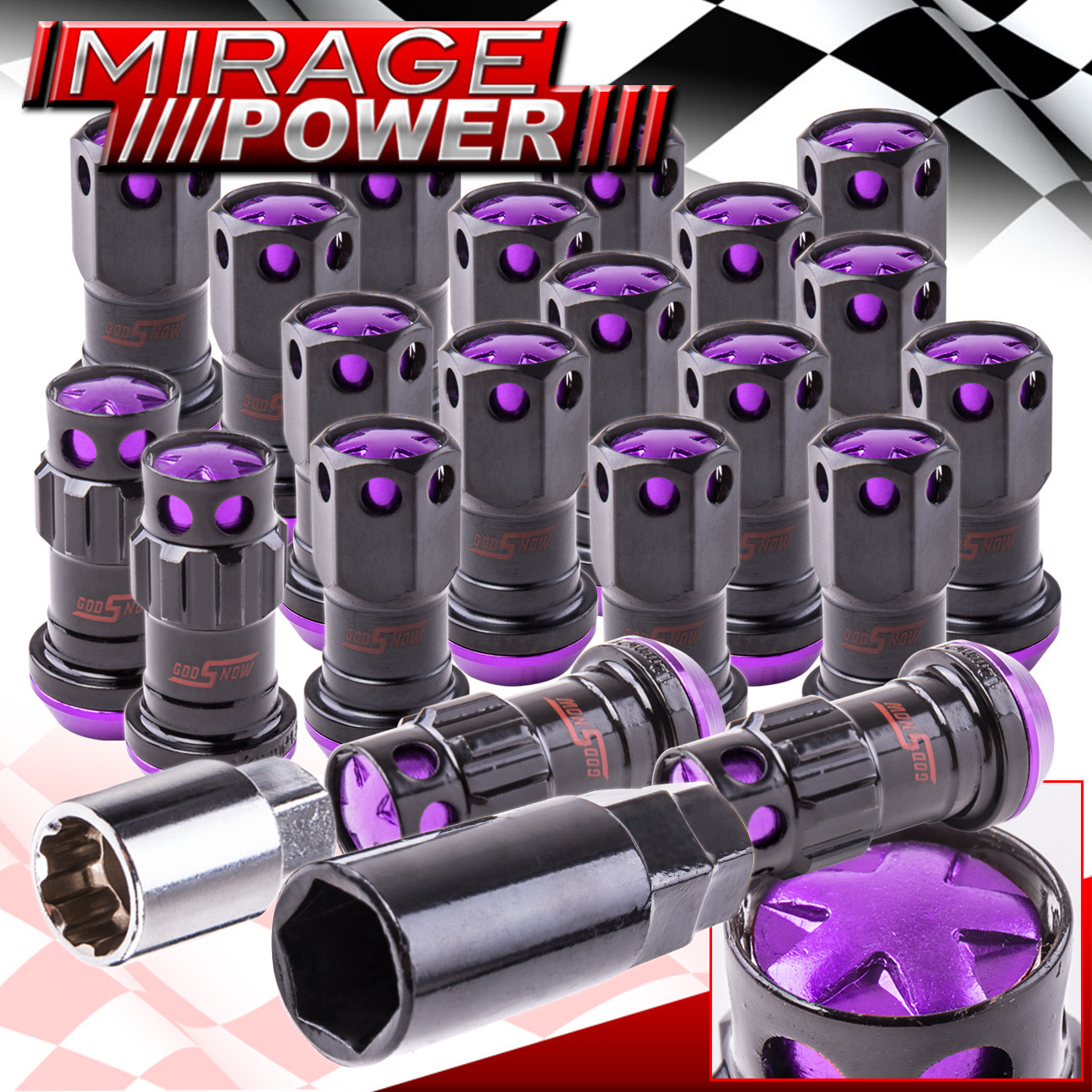 Jdm Racing Lug Nuts M12 X1.5mm Thread Pitch Locking Key Black / Purple