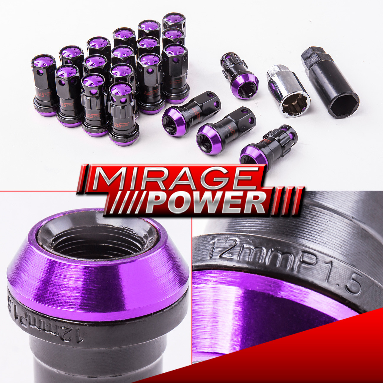 Jdm Racing Lug Nuts M12 X1.5mm Thread Pitch Locking Key Black / Purple