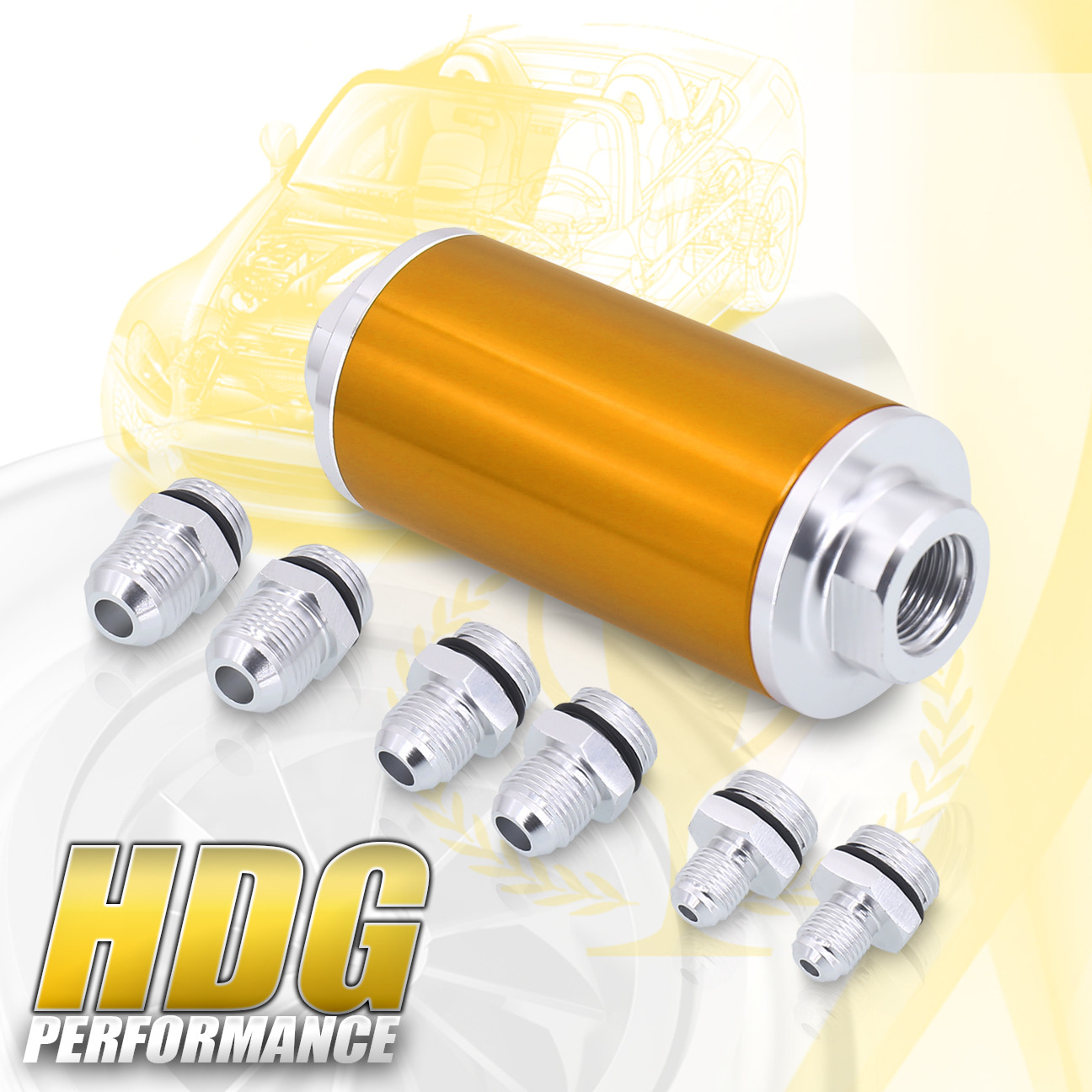 AN8 HIGH FLOW BILLET ALUMINIUM IN-LINE FUEL FILTER INC AN6 AN10 ADAPTERS