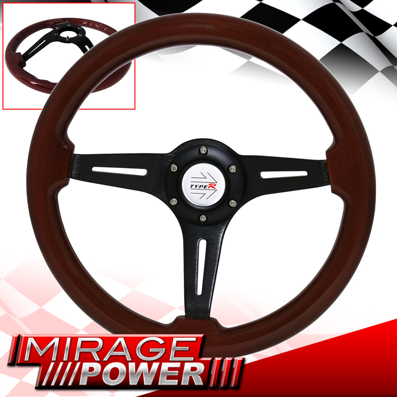 PERFORMANCE HANDLING DRAG WOOD GRAIN STEERING WHEEL JDM HORN TYPER FOR
