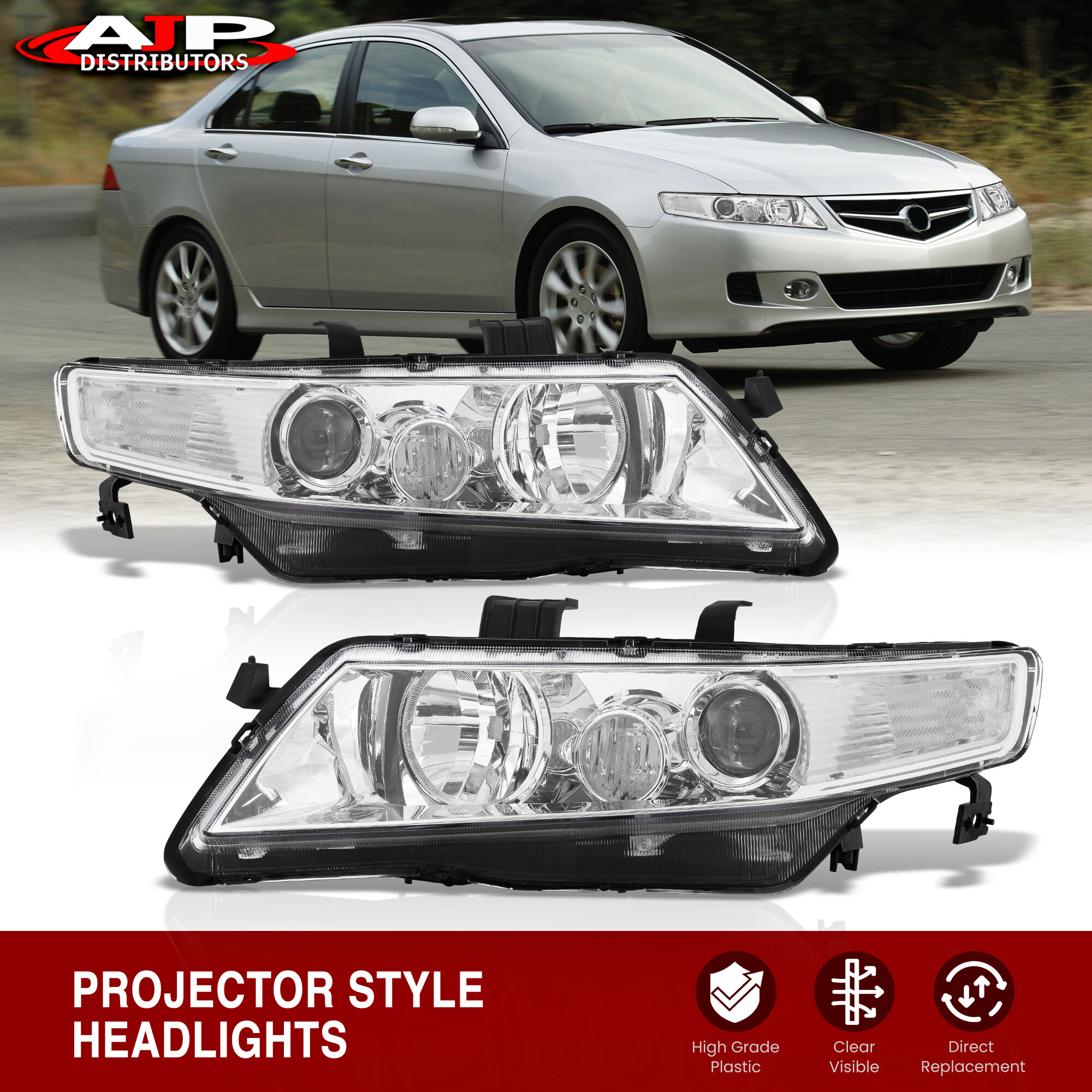 Replacement Chrome Housing Clear Headlights Lamps Pair For 20042008