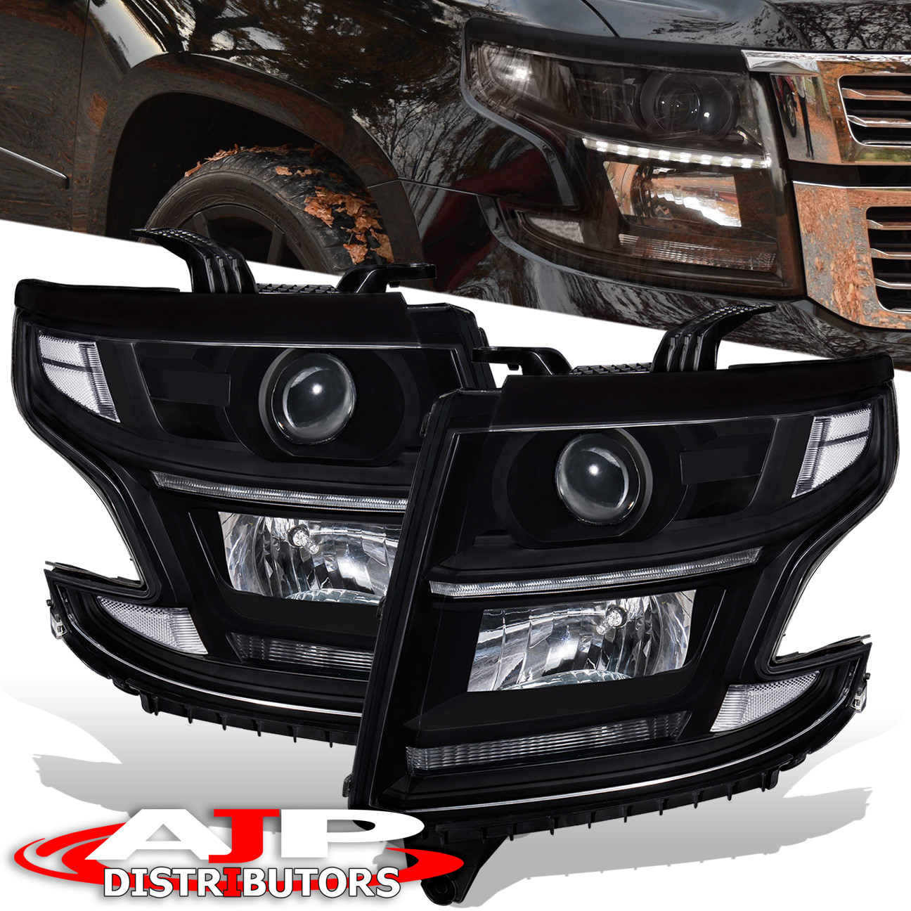 For 2017 Chevy Suburban Tahoe Black Clear Projector Led Drl For 2017 Chevy Suburban Tahoe Black Clear Projector Led Drl Headlights