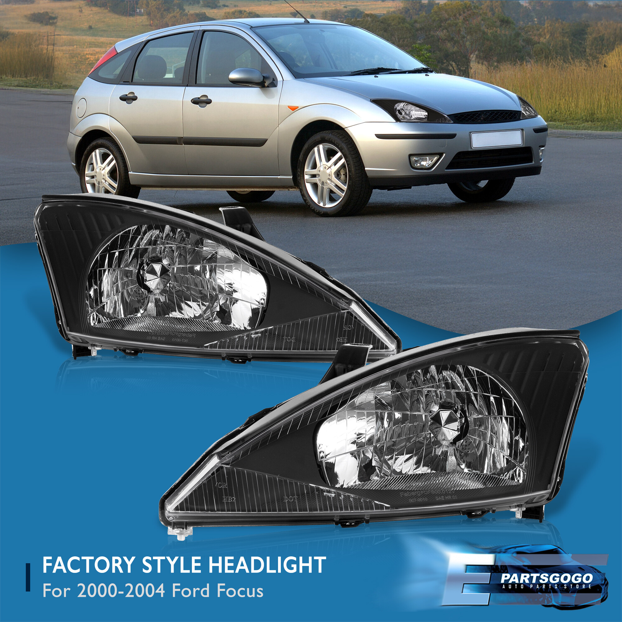 For 0004 Ford Focus Driving Replacement Headlights Lamps Assembly Chrome Clear eBay