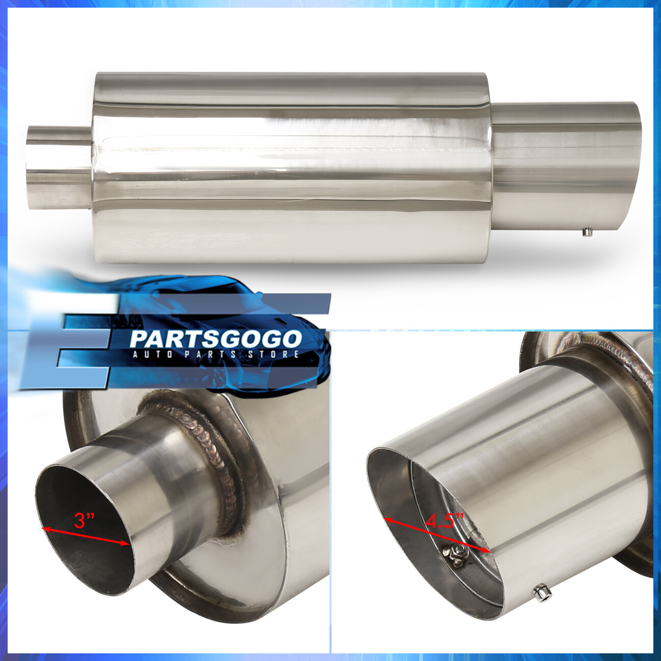 Universal 4.5/" Slant Tip N1 Style Muffler 3/" Inlet Pipe Weld-On Exhaust Muffler