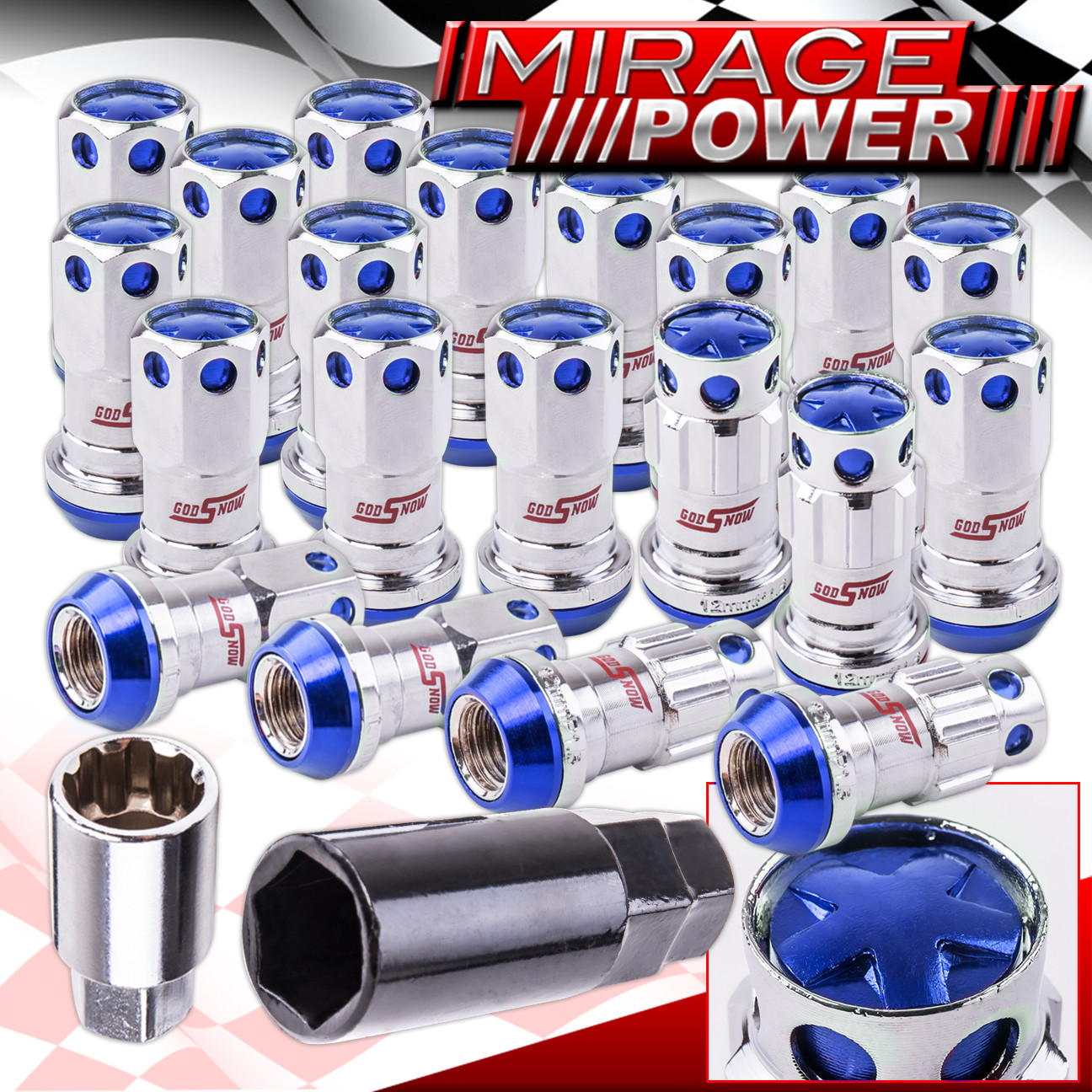 Jdm Racing Lug Nuts M12 X 1.25mm Thread Pitch Locking Key Chrome / Blue