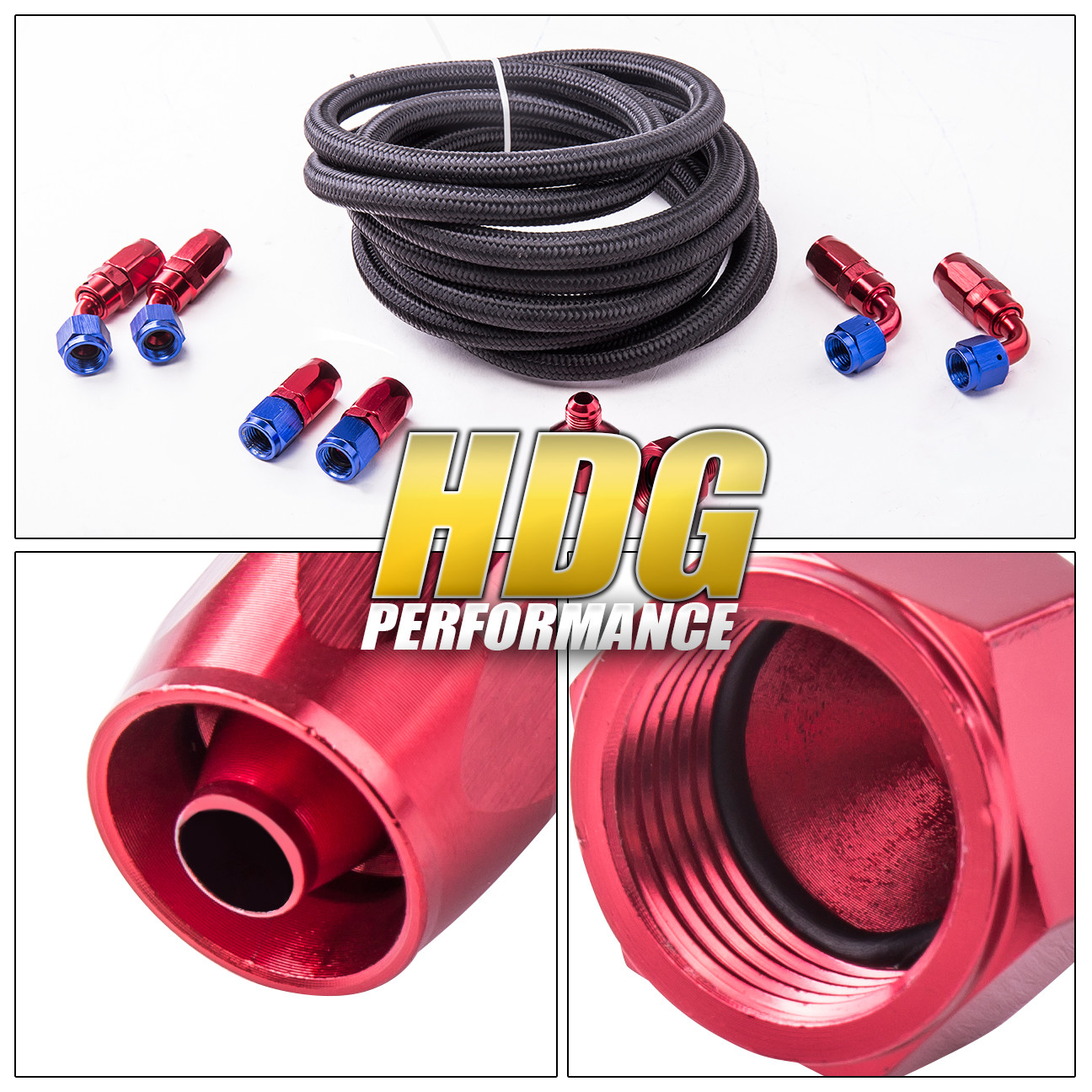 Black Aluminum Fuel Cell Gas Tank 13 Gallon 50L Blue Cap Braided Oil Feed Line
