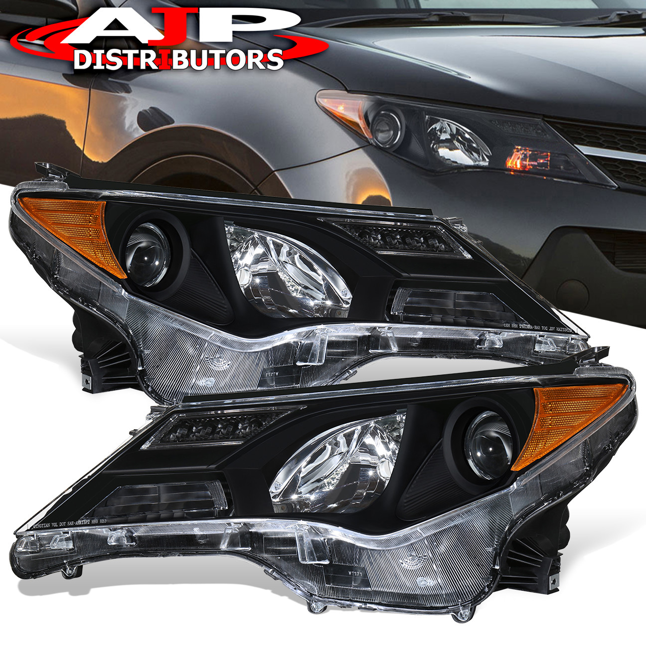 FOR 2013-2015 TOYOTA RAV4 PAIR SMOKED HOUSING CLEAR CORNER PROJECTOR HEADLIGHT