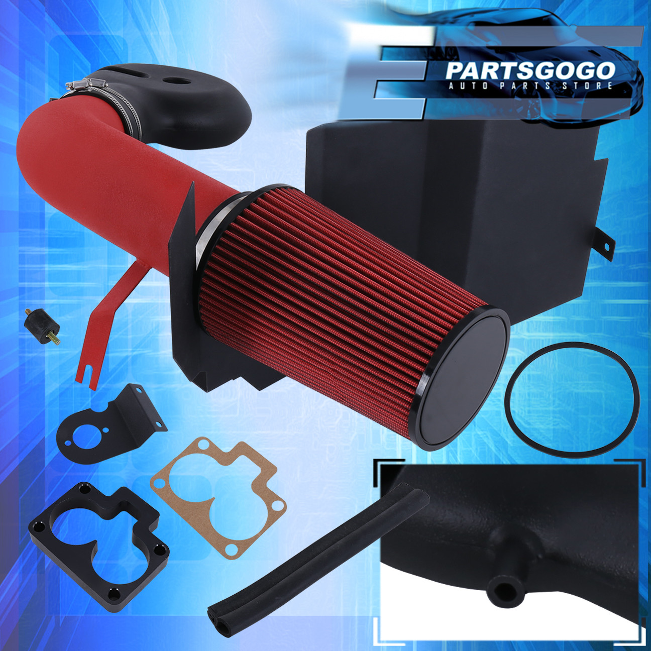 Silver Polish Cold Air Intake+Heat Shield for 1997-1999 Dodge Dakota//Durango V8