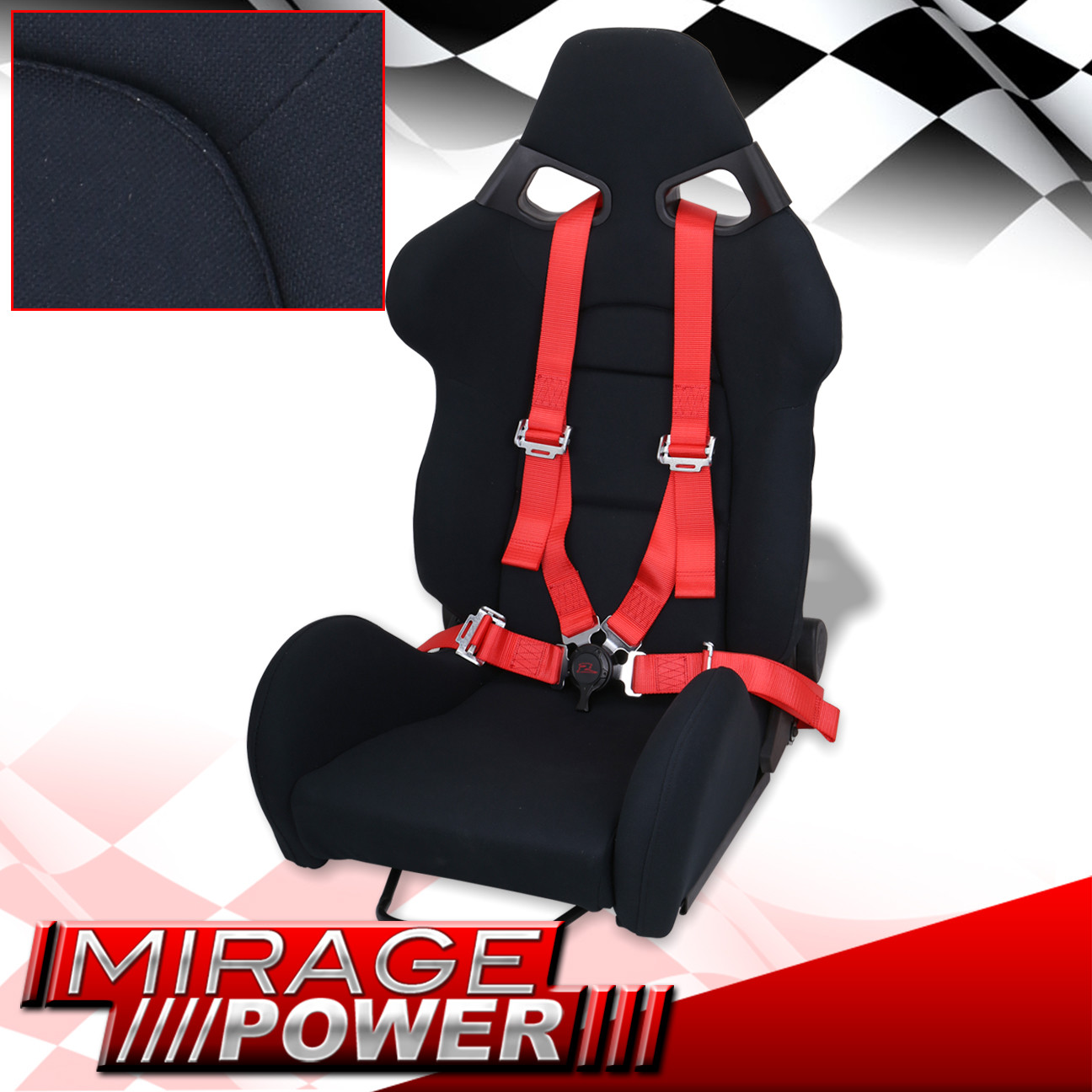 Balde De Reclinável Racing Assento Preto 4 Ponto Vermelho