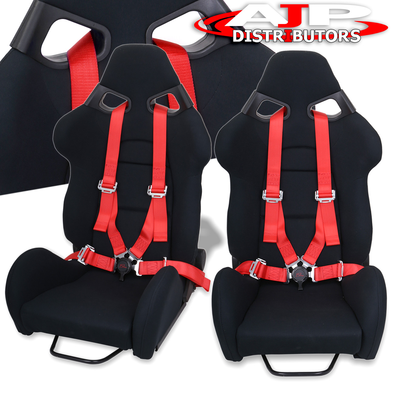 2x Reclinable Black Racing Bucket Cuga Style Seat 4pt