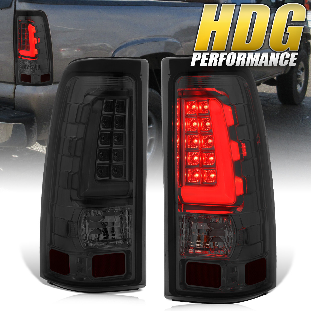 Fits 2003-2006 Silverado Sierra 1500 2500HD 3500 Red Smoke LED Tail Brake Lights