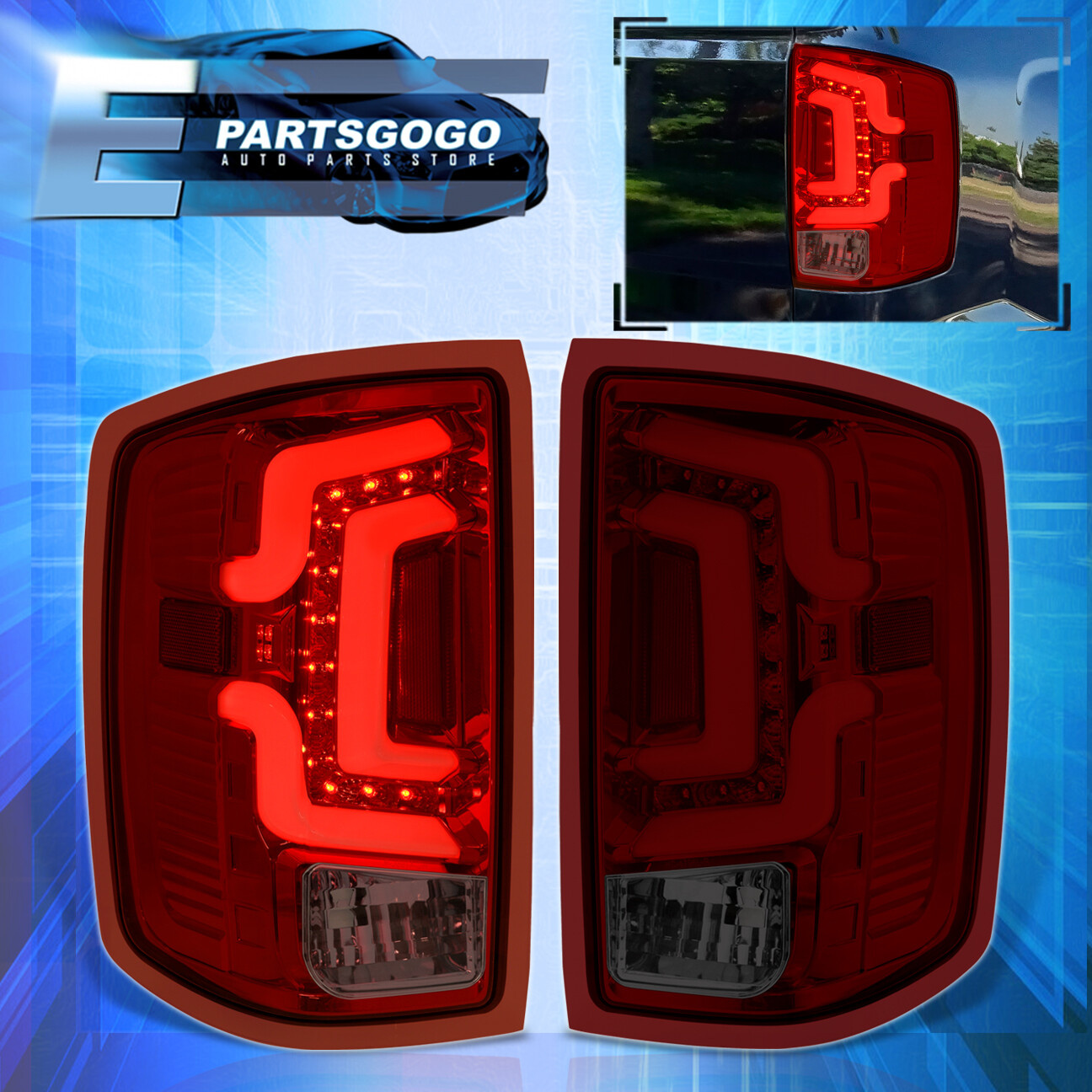 Black Housing Smoke Tube LED Tail Brake Stop Lights Assembly For 1418