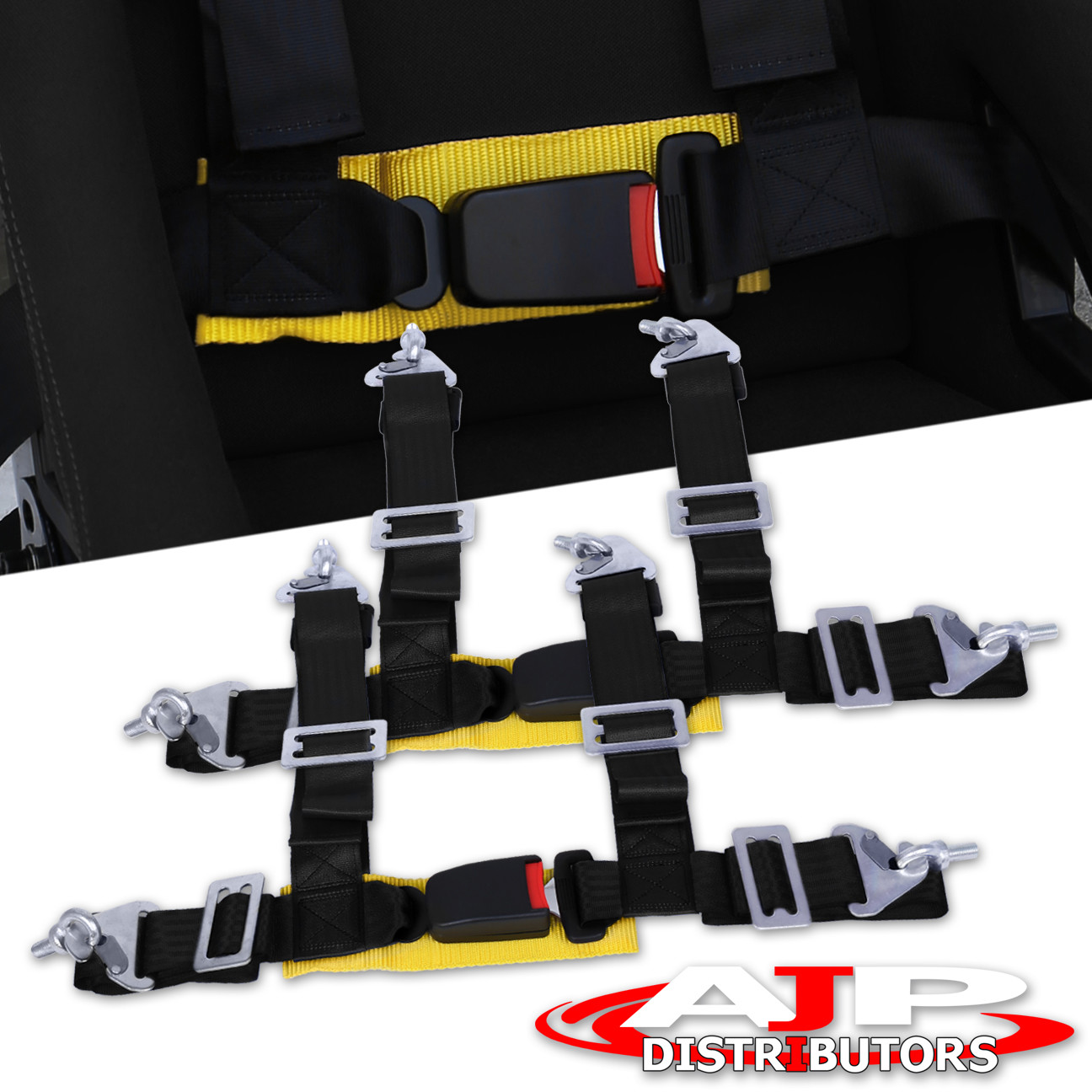 AJP Distributors 2x Red Safety 4-Point 2 Strap Nylon Camlock Center Seatbelt Upgrade Replacement Performance Track Drag Drift Off-Road Wide