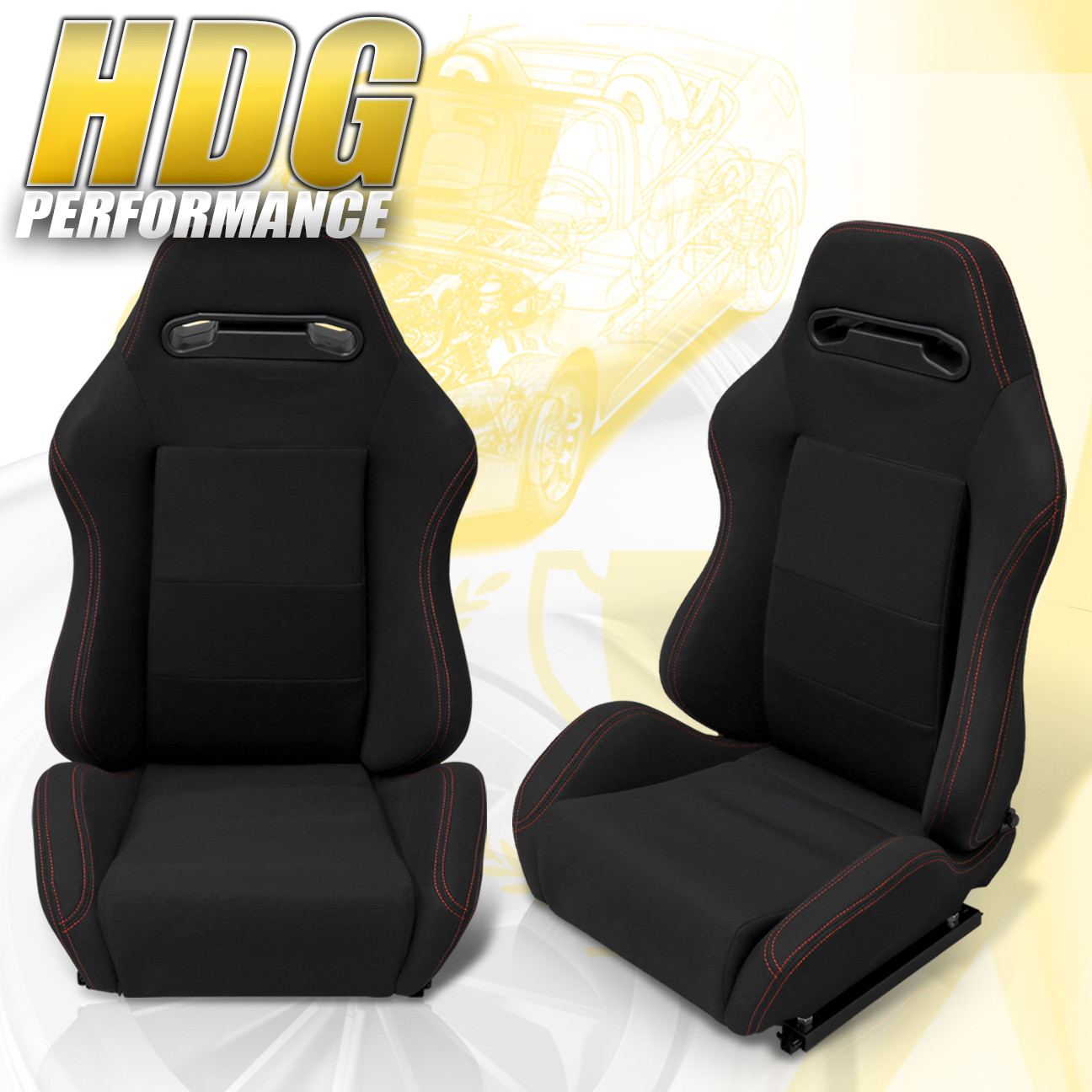 Pair of Full Reclinable Red Cloth Type-R Racing Seat+Adjustable Sliders