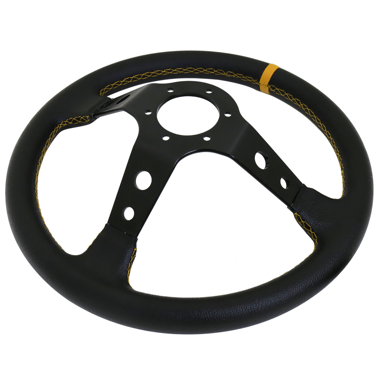 Universal 6 Bolt Hole 350MM Deep Dish Steering Wheel PVC Black Yellow Stitching eBay
