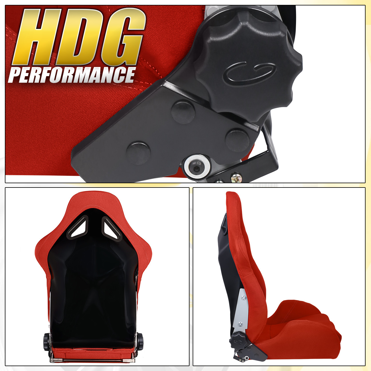 Universal Red Cloth Full Reclinable Racing Bucket Seats Pair W/ Sliders