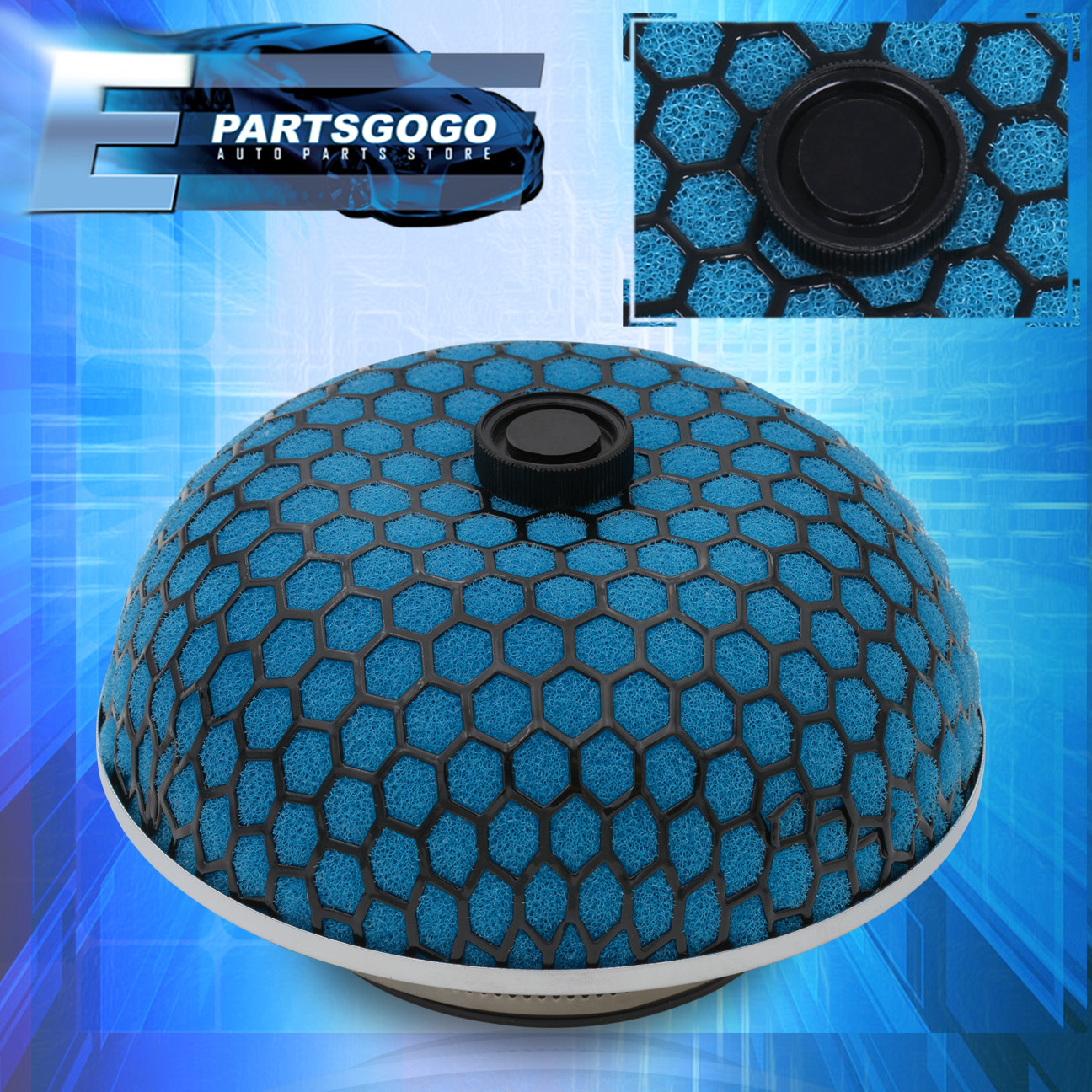 Black Mesh Cold Air Filter 3/" Mushroom Style Turbo Intake Blue Microfoam