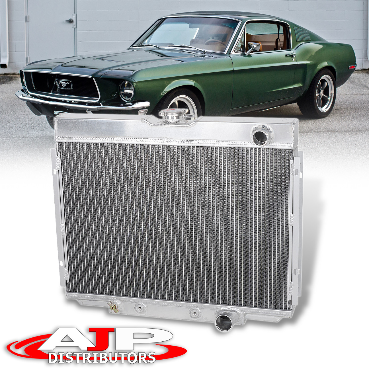 For Ford Mustang V8 Mercury Cougar 3-Row Tri-Core Aluminum Radiator 12V Fan Shroud