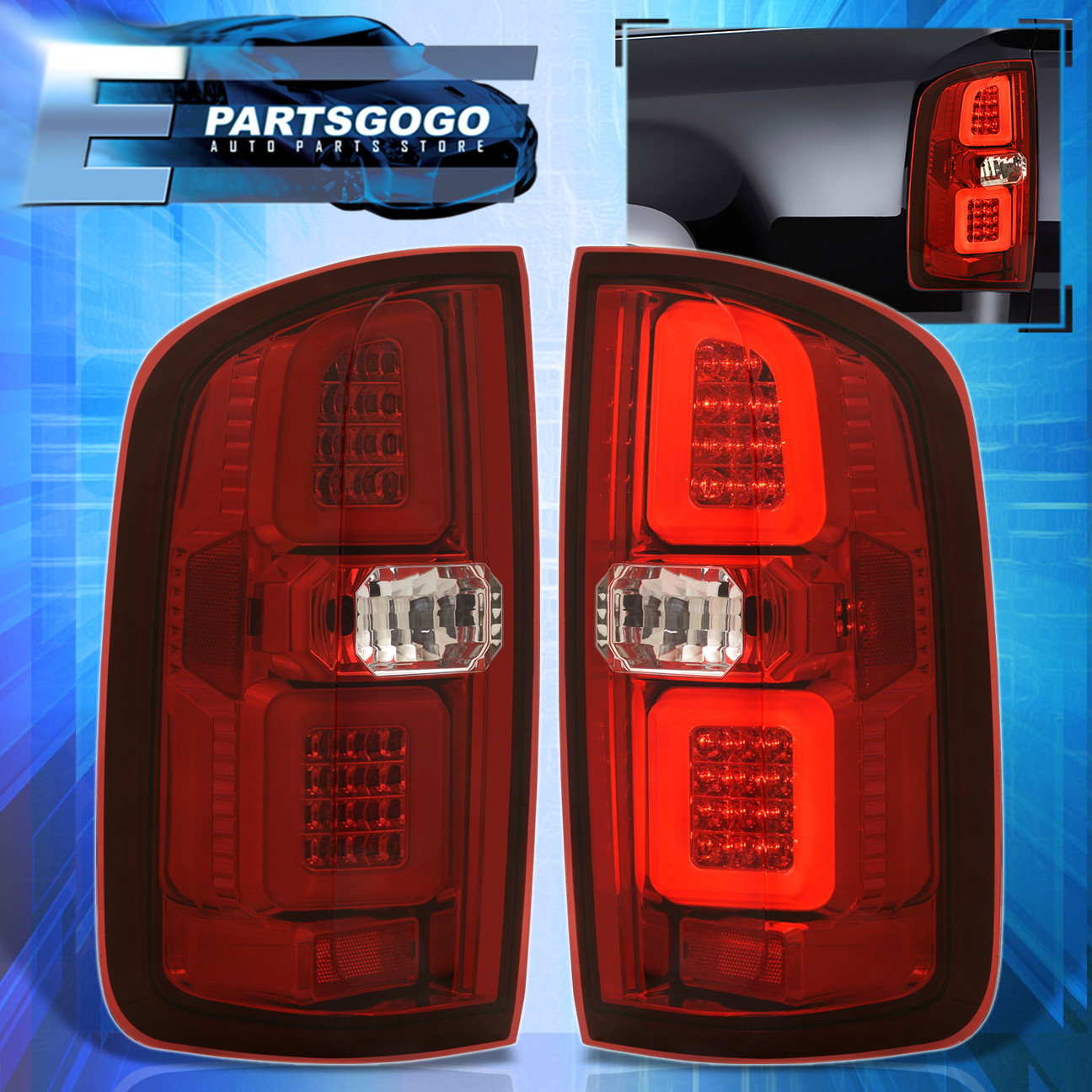 For 1520 Chevy Colorado/Gmc Canyon LED Tube Phantom Red Lens Tail