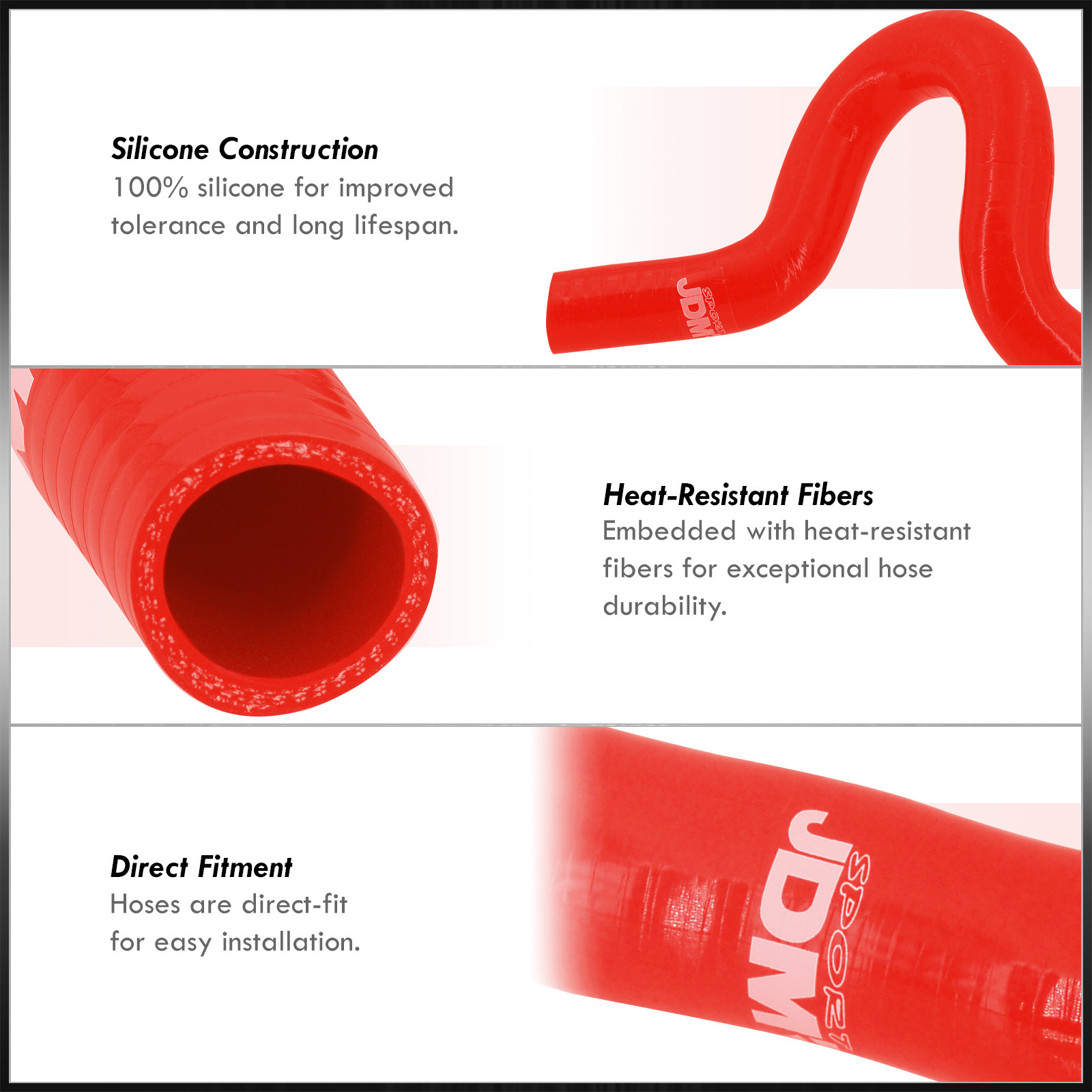 High Temperature Silicone Radiator Hoses Red Kit JDM For 19972000