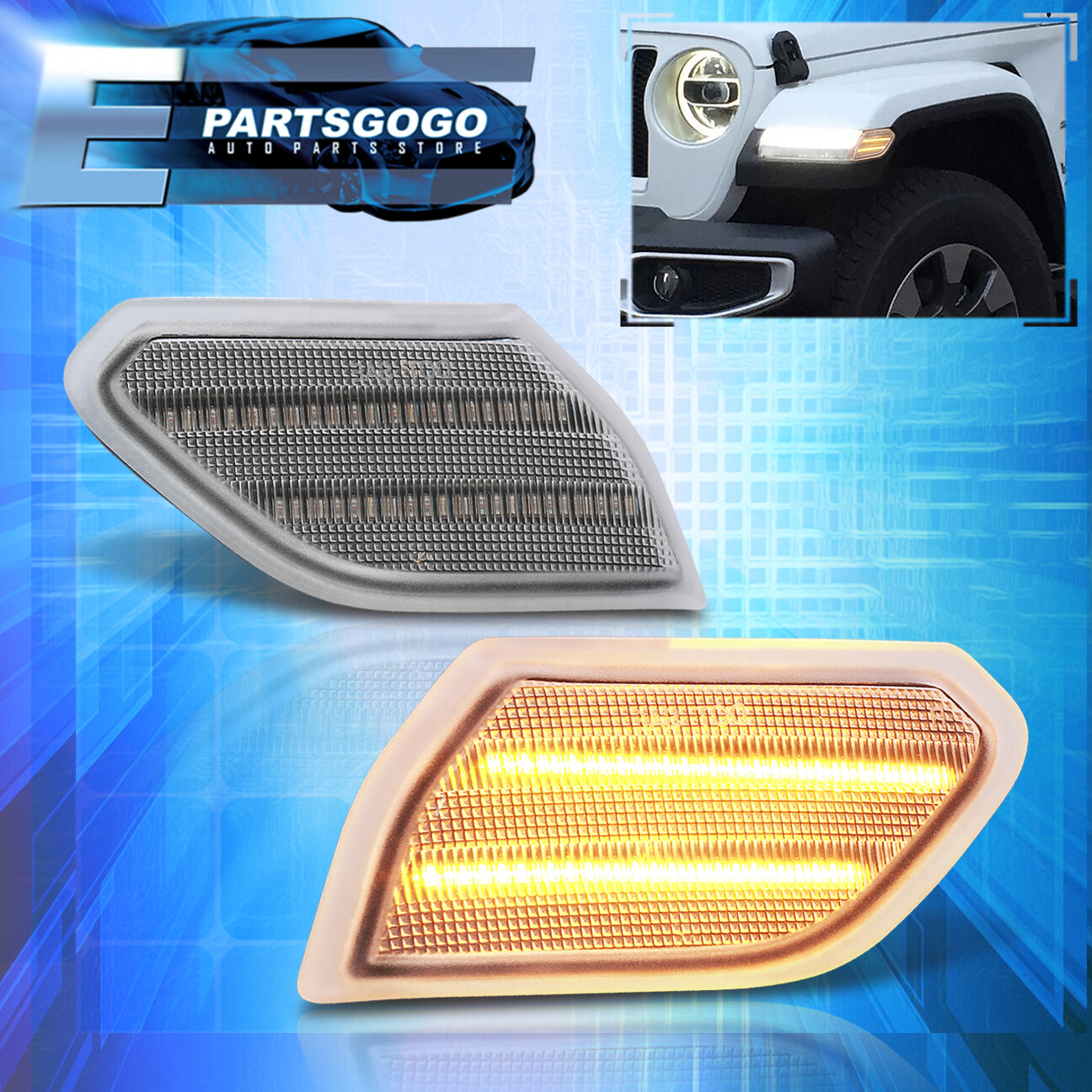 For 1820 Jeep Wrangler JL Front Fender Amber LED Clear Side Marker