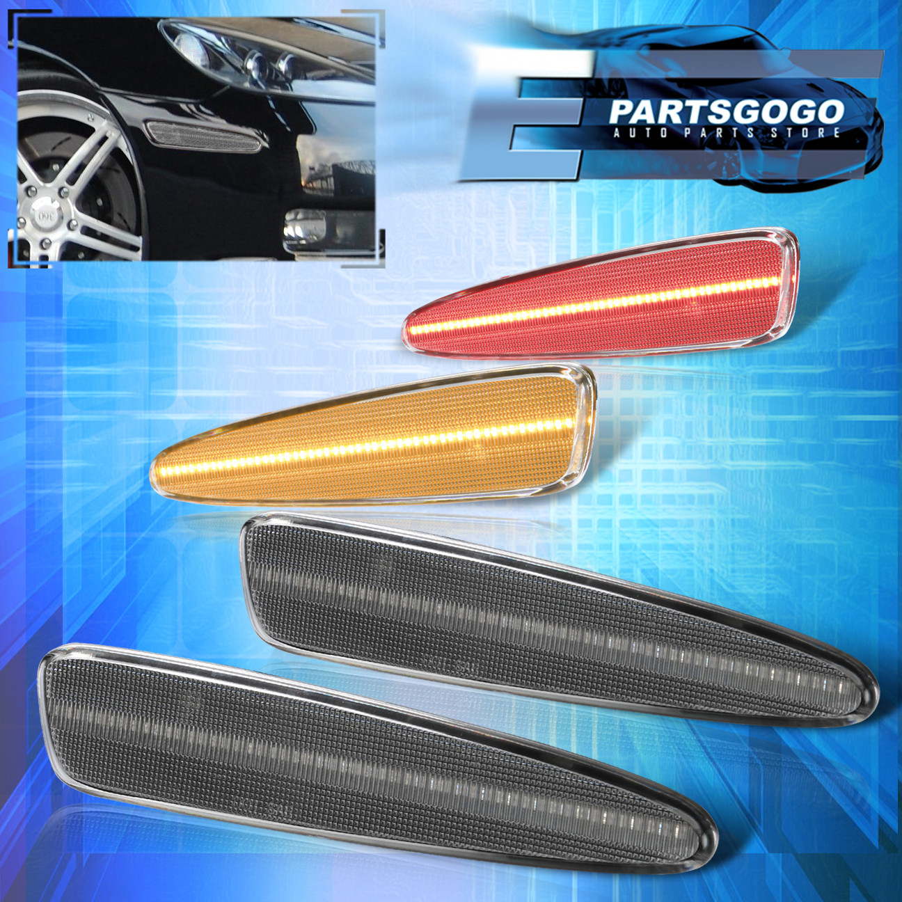 For 0513 Chevy Corvette C6 Front & Rear 4Pcs Clear LED Side Marker