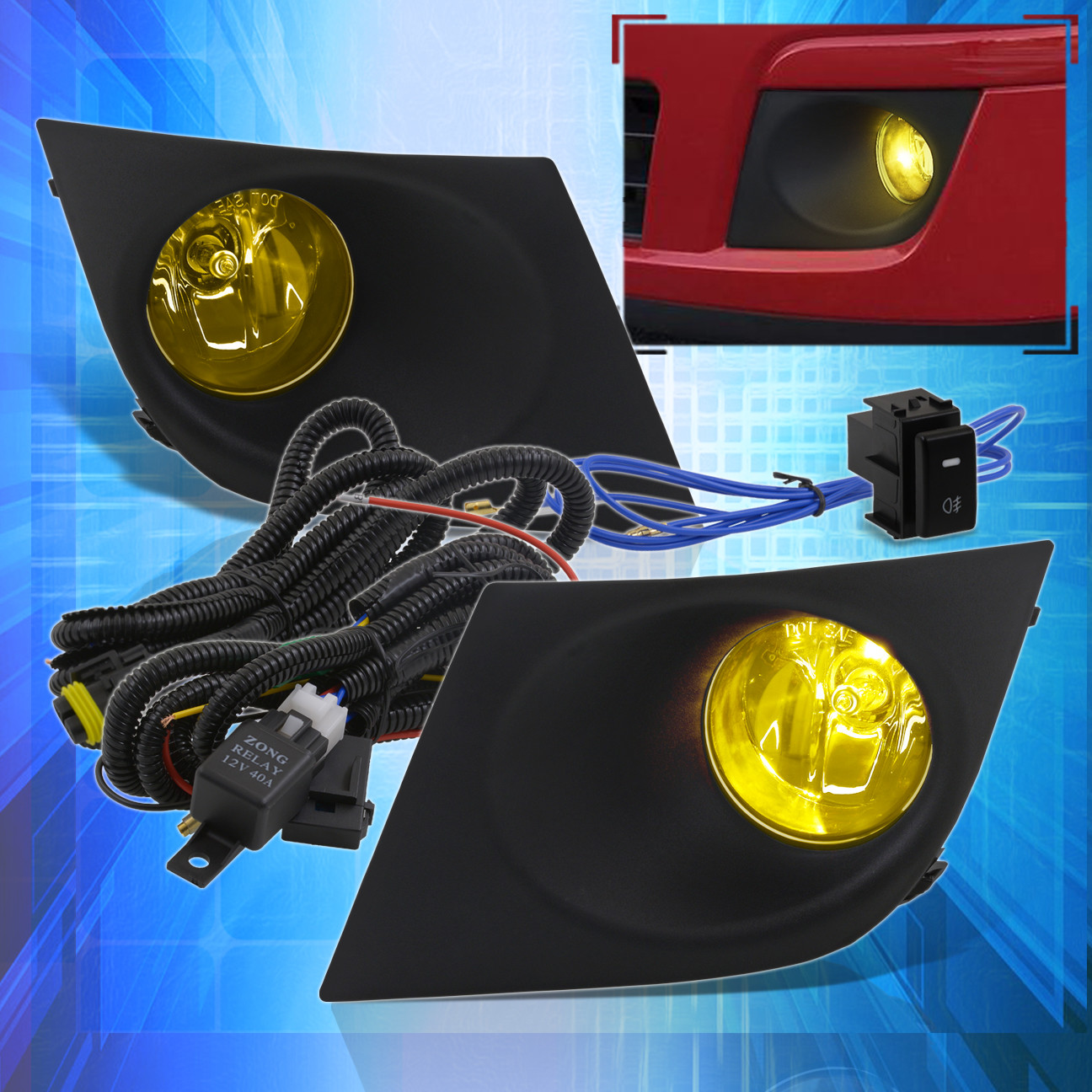 For 07-11 Nissan Versa Tiida Front Bumper Driving Yellow Fog Lights